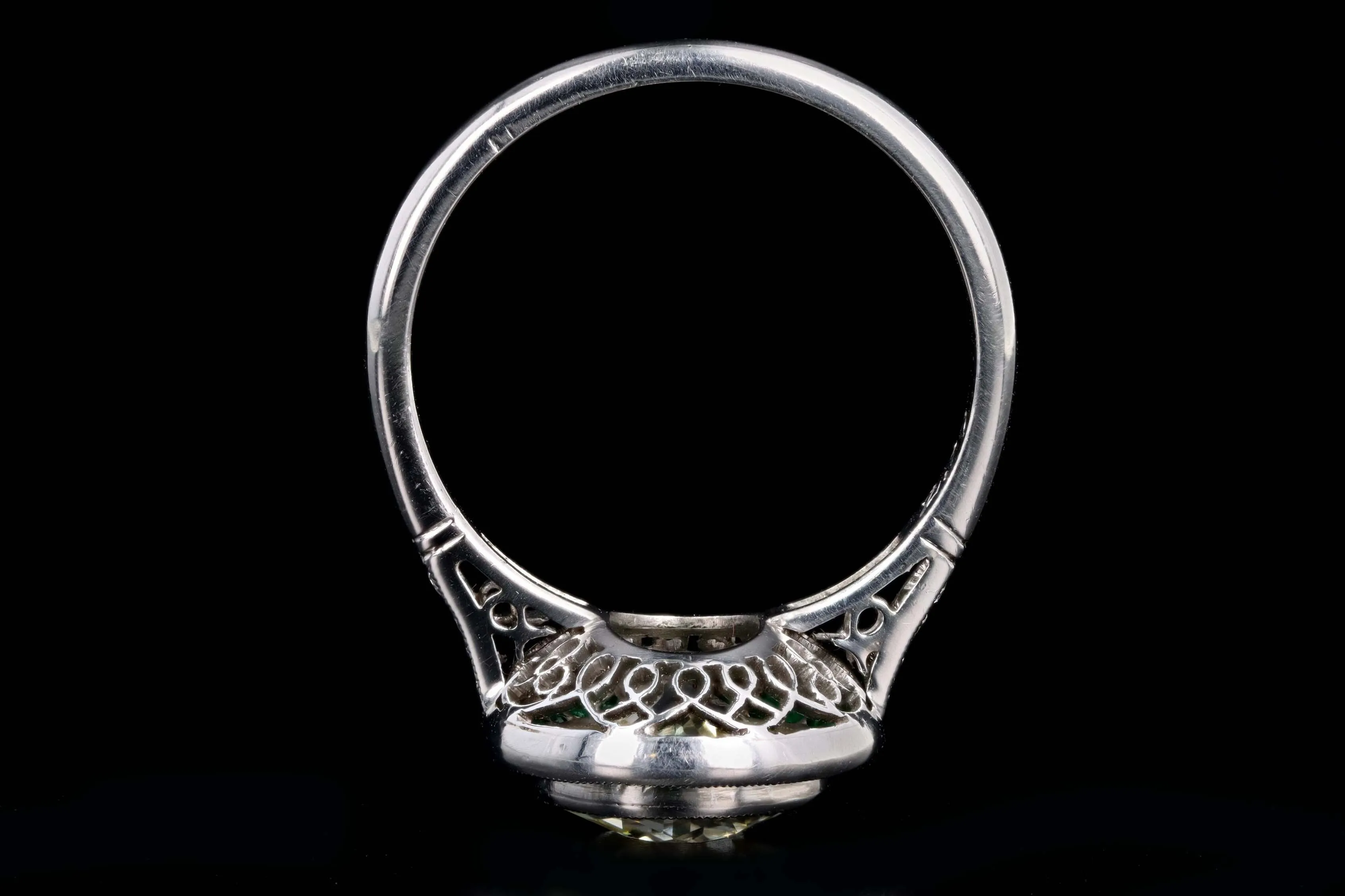 Art Deco Inspired Platinum 2.10 Carat Old European Cut Diamond & Natural Emerald Halo Engagement Ring