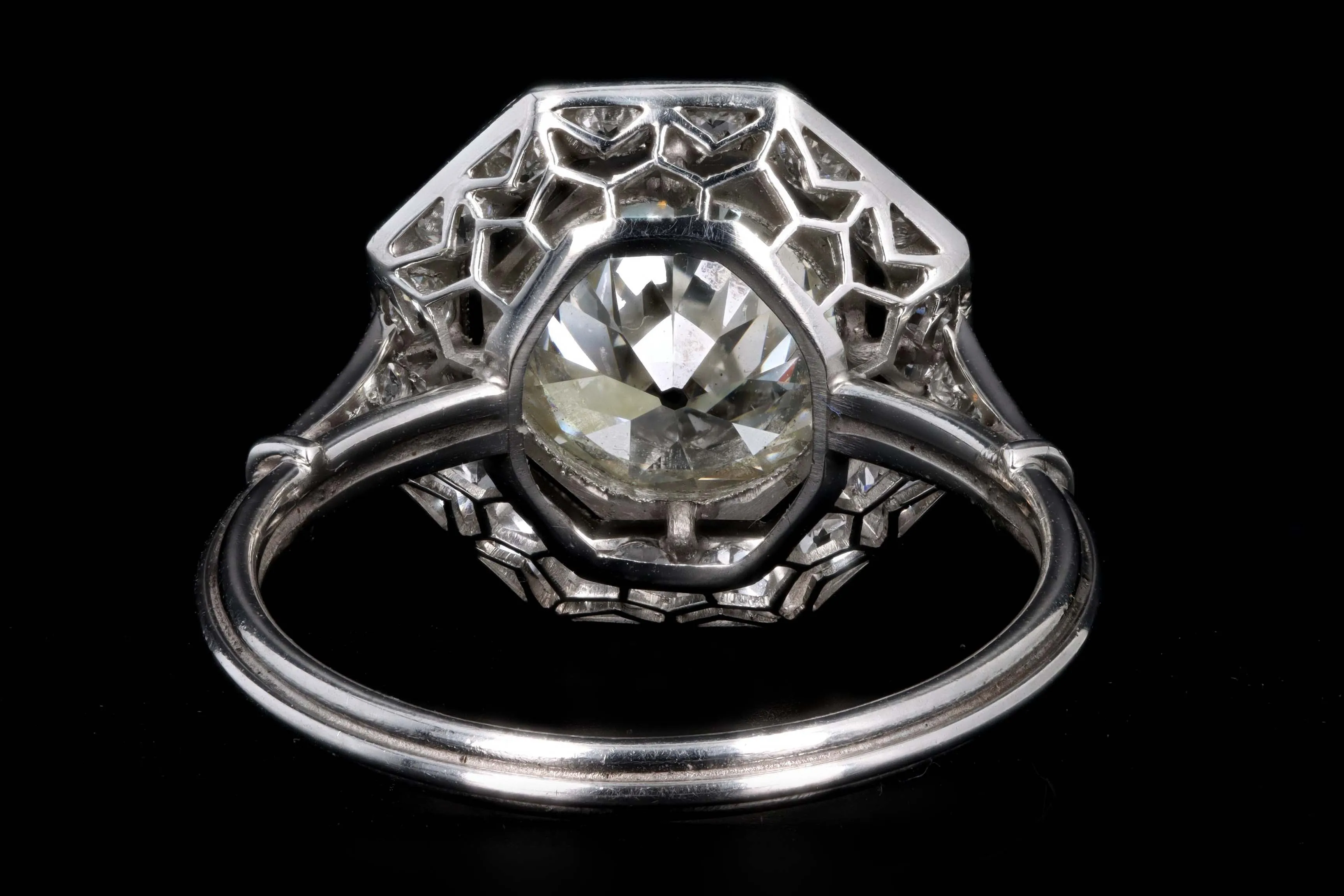 Art Deco Inspired Platinum 2.35 Carat Old European Cut Diamond Engagement Ring