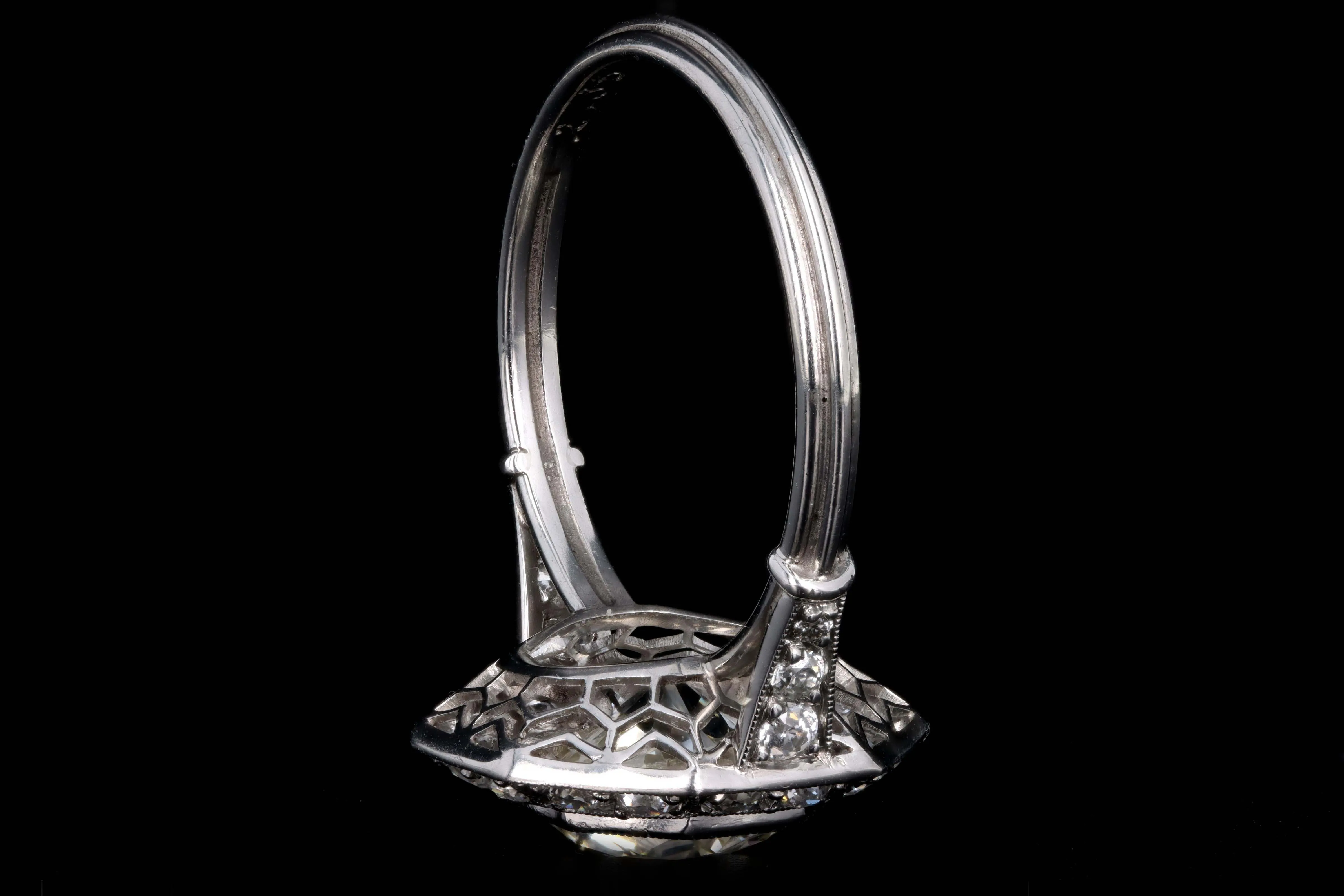 Art Deco Inspired Platinum 2.35 Carat Old European Cut Diamond Engagement Ring