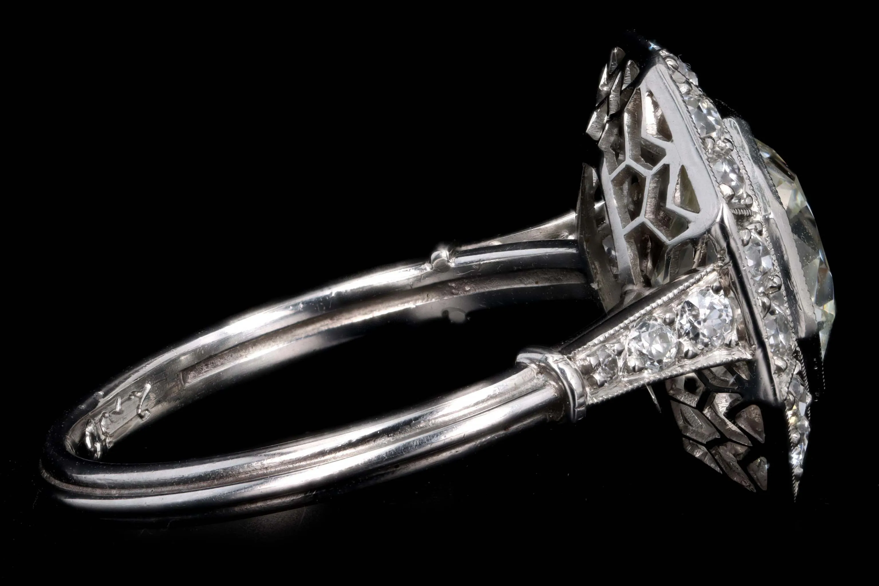 Art Deco Inspired Platinum 2.35 Carat Old European Cut Diamond Engagement Ring