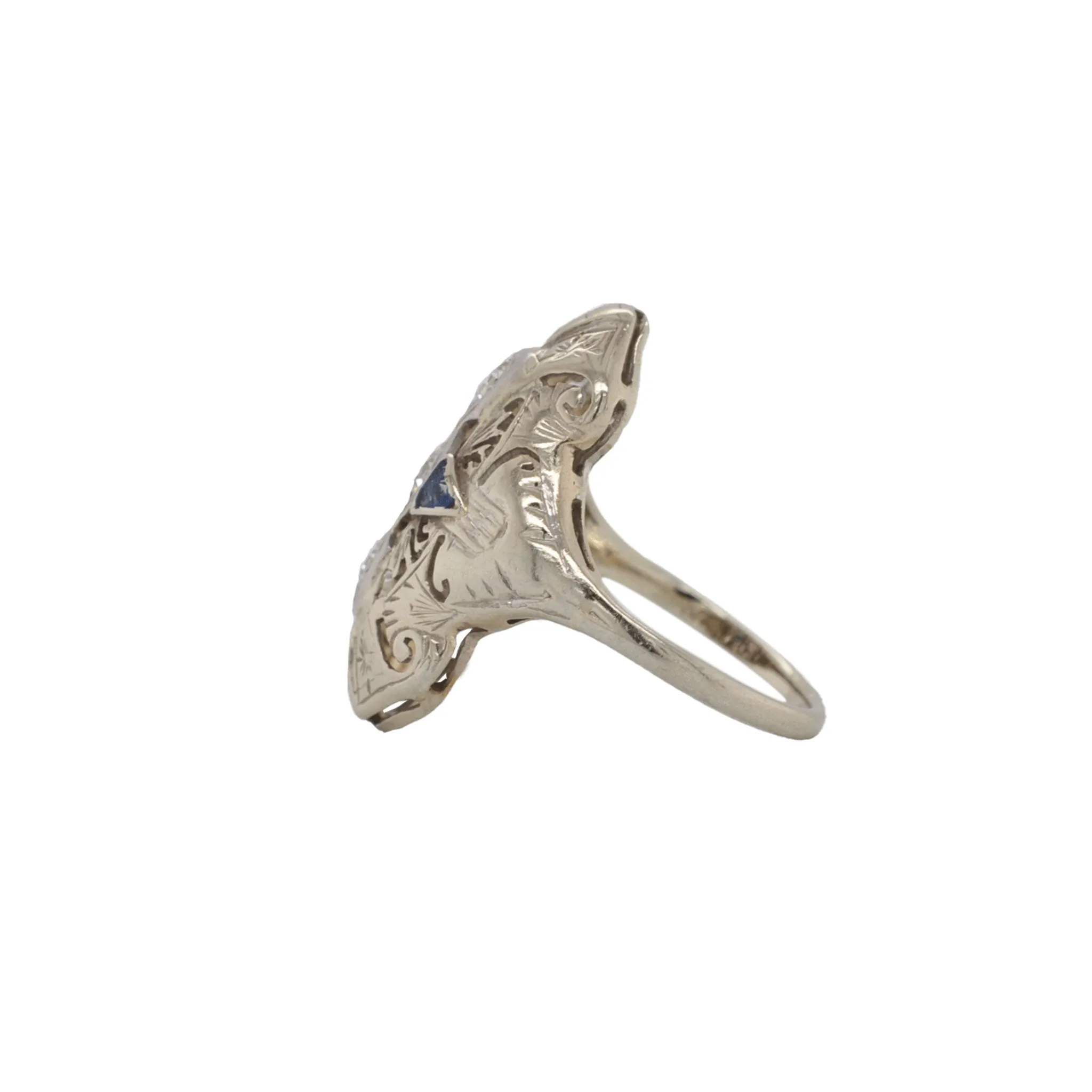Art Deco Old European Cut Diamond & Synthetic Sapphire Platinum Ring