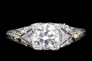 Art Deco Platinum 1.16 Old European Cut Diamond Engagement Ring