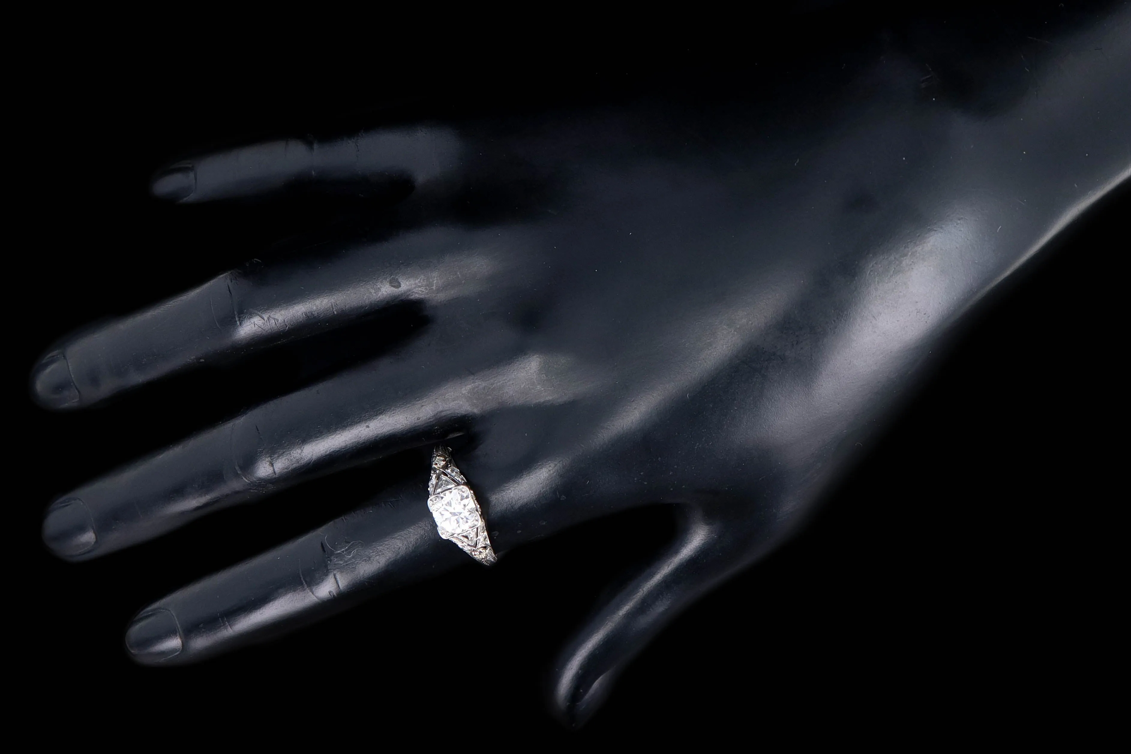 Art Deco Platinum 1.16 Old European Cut Diamond Engagement Ring