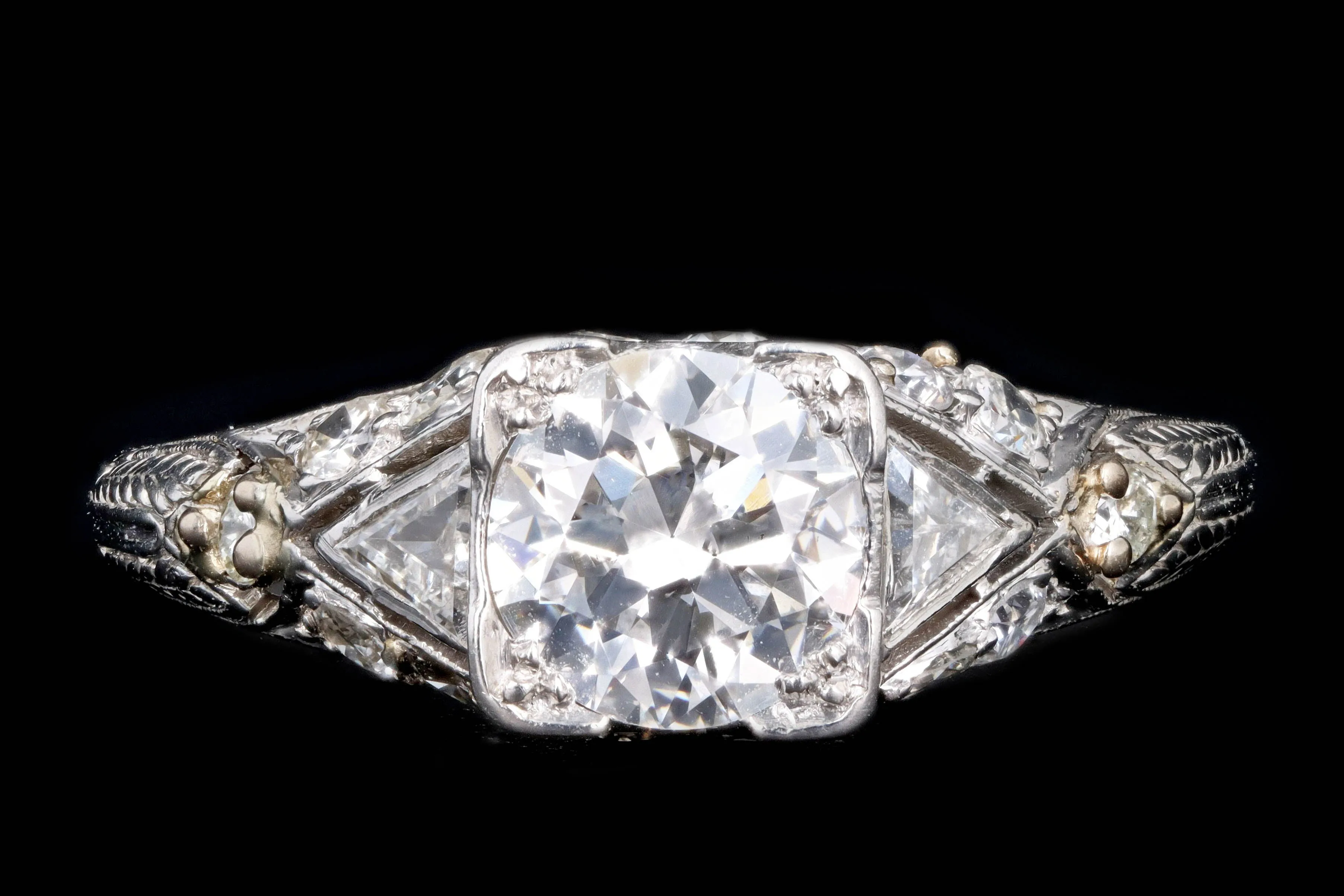 Art Deco Platinum 1.16 Old European Cut Diamond Engagement Ring