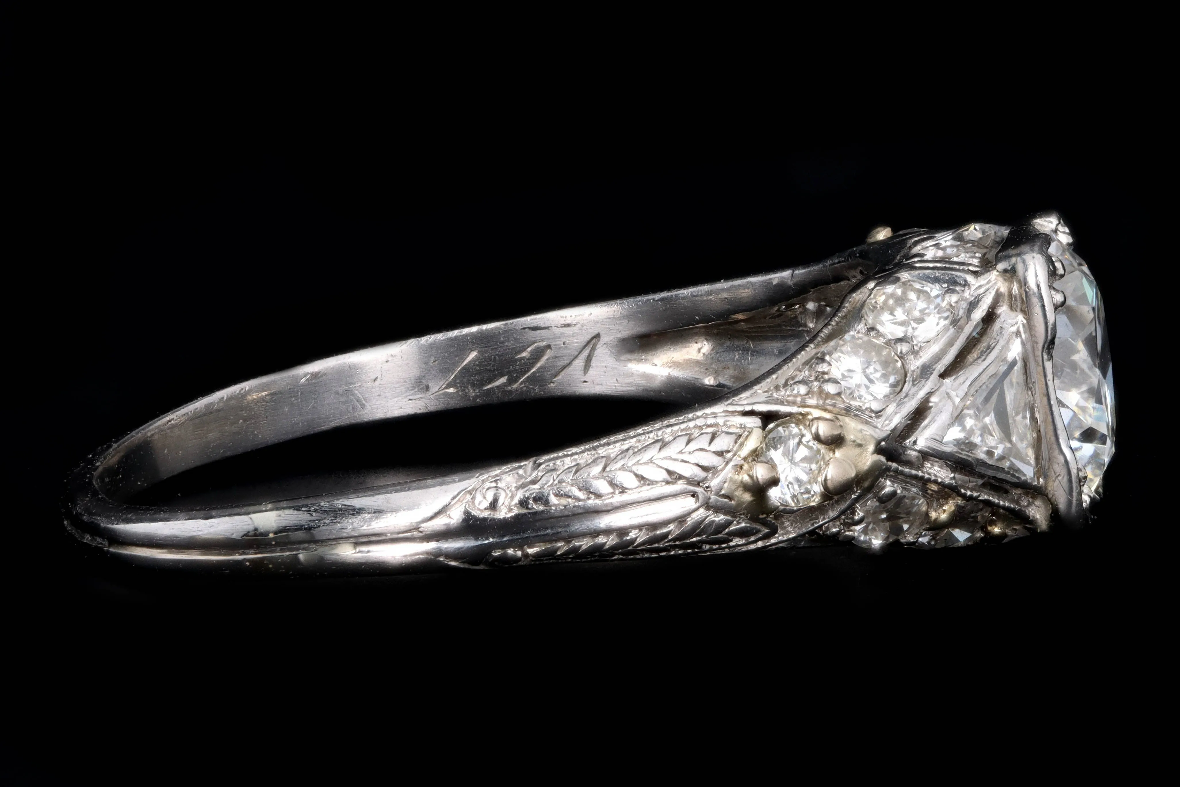 Art Deco Platinum 1.16 Old European Cut Diamond Engagement Ring