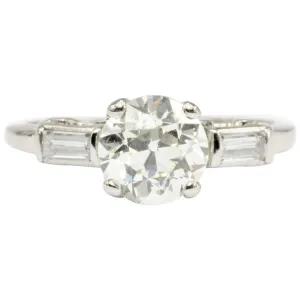 Art Deco Platinum 1.27 CT Old European Cut Diamond Engagement Ring Size 5