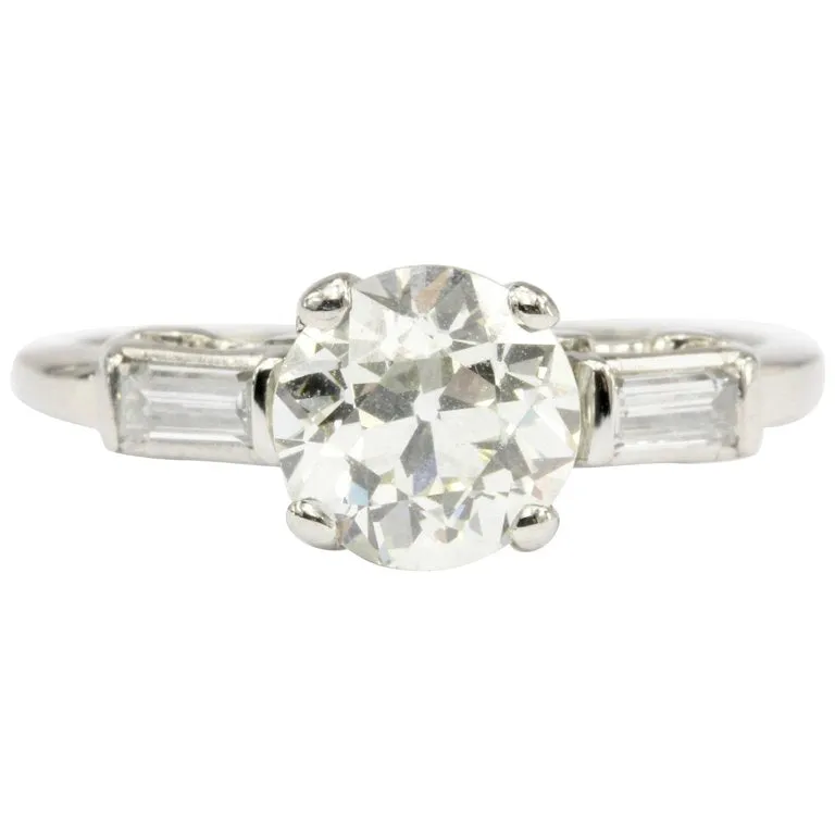 Art Deco Platinum 1.27 CT Old European Cut Diamond Engagement Ring Size 5