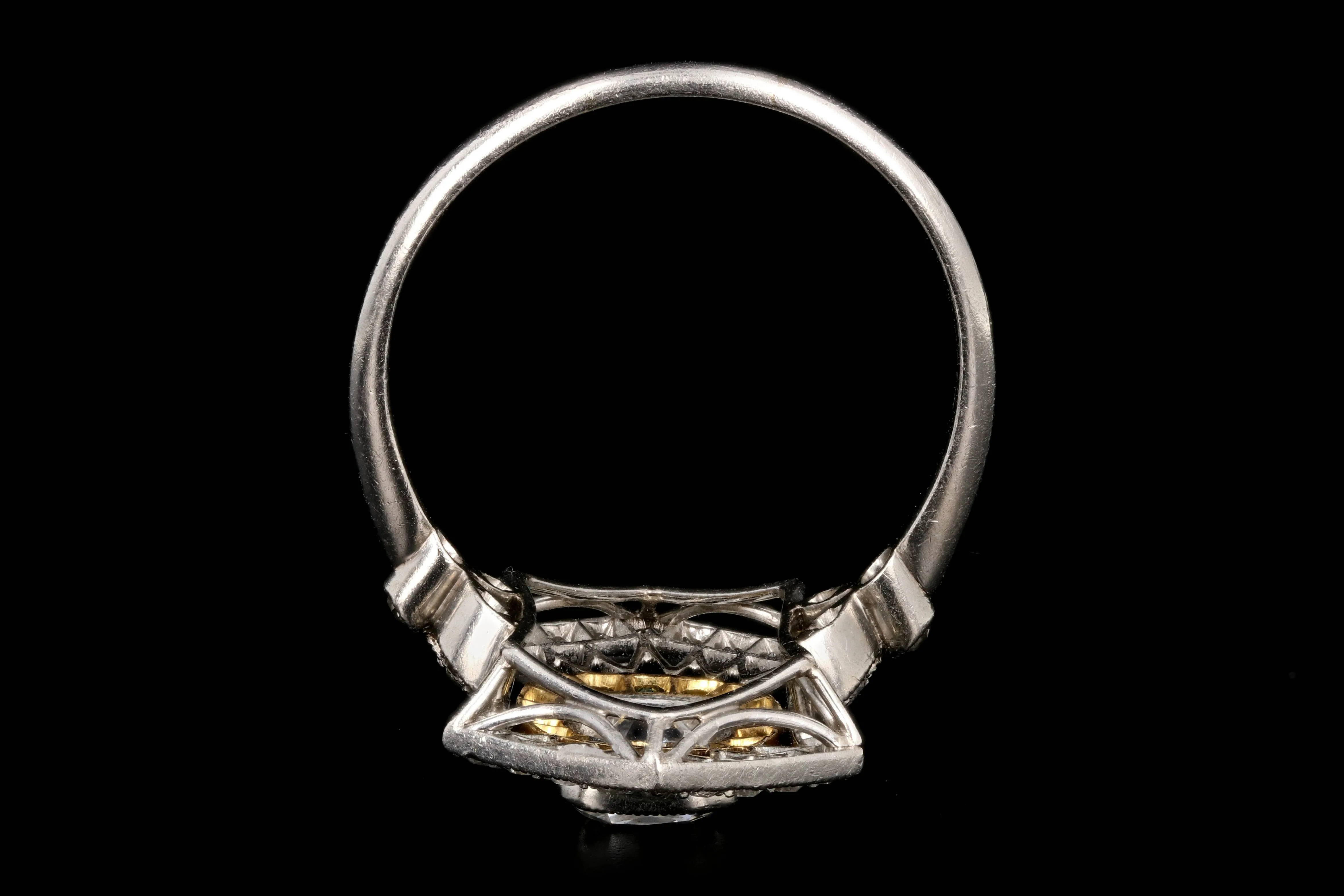 Art Deco Platinum 1.28 Carat Old Mine Cut Emerald & Diamond Ring