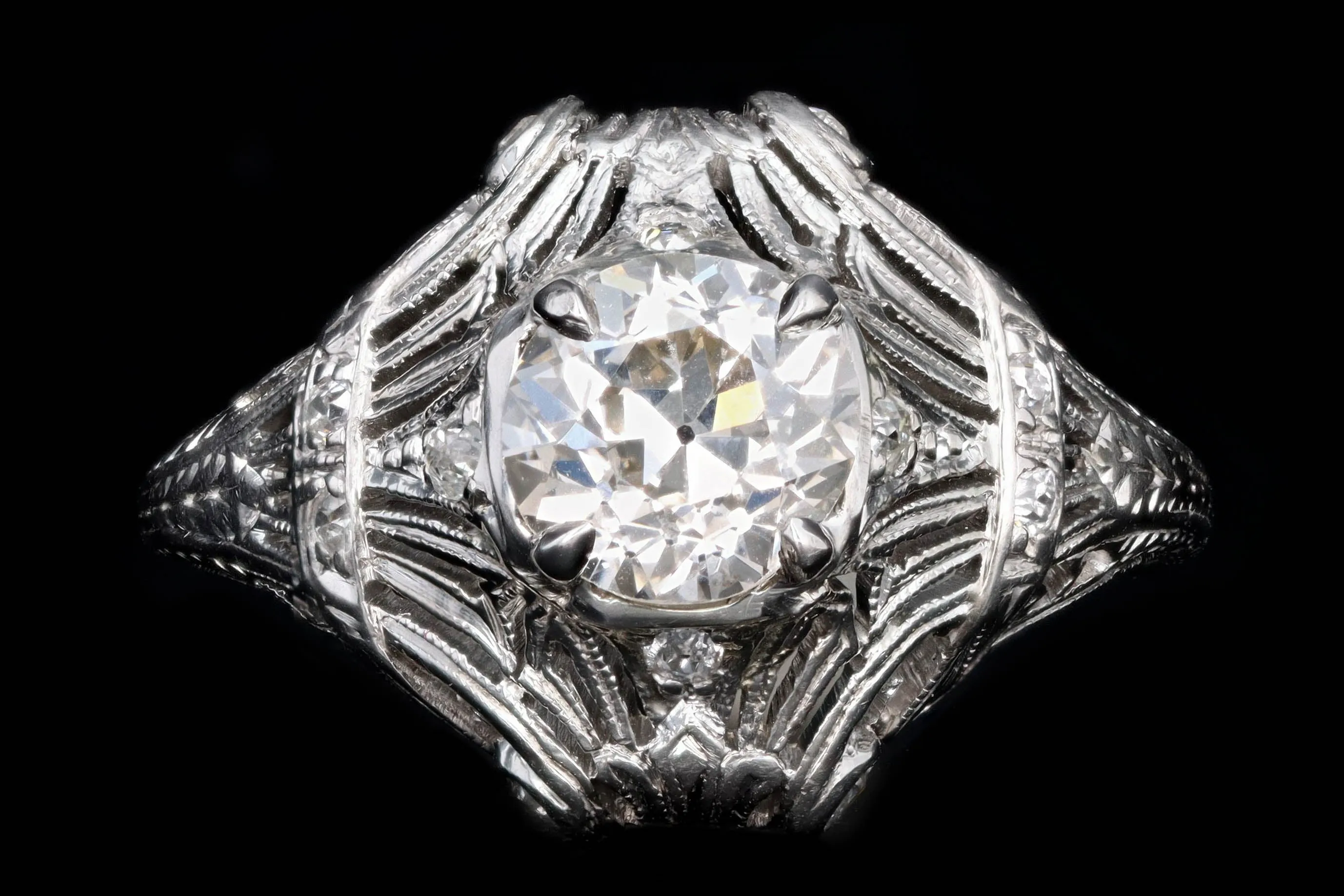 Art Deco Platinum 1.31 Carat Old European Diamond Ring