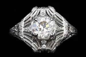 Art Deco Platinum 1.31 Carat Old European Diamond Ring