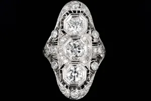 Art Deco Platinum 2 Carats in Total Diamond Shield Ring