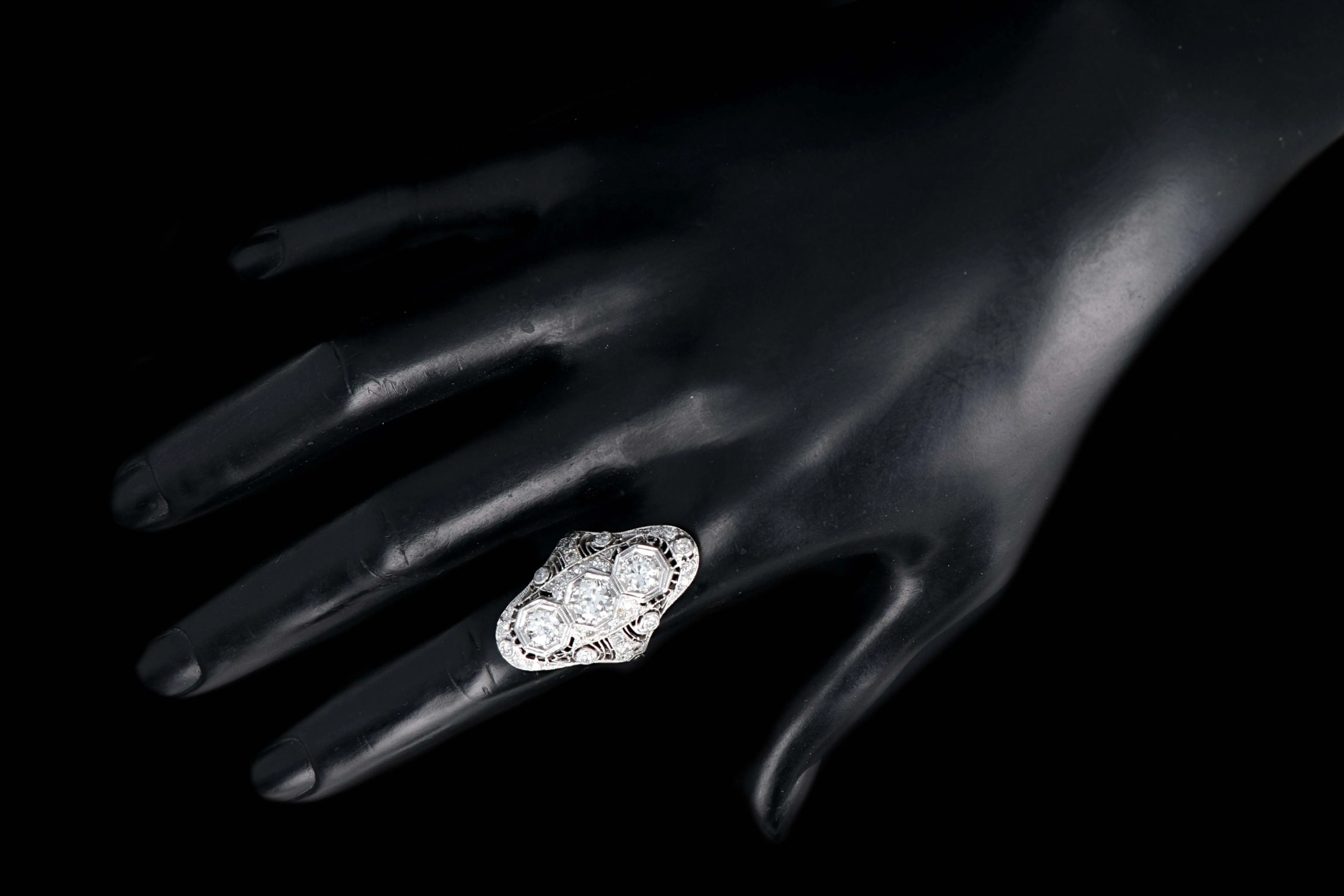 Art Deco Platinum 2 Carats in Total Diamond Shield Ring