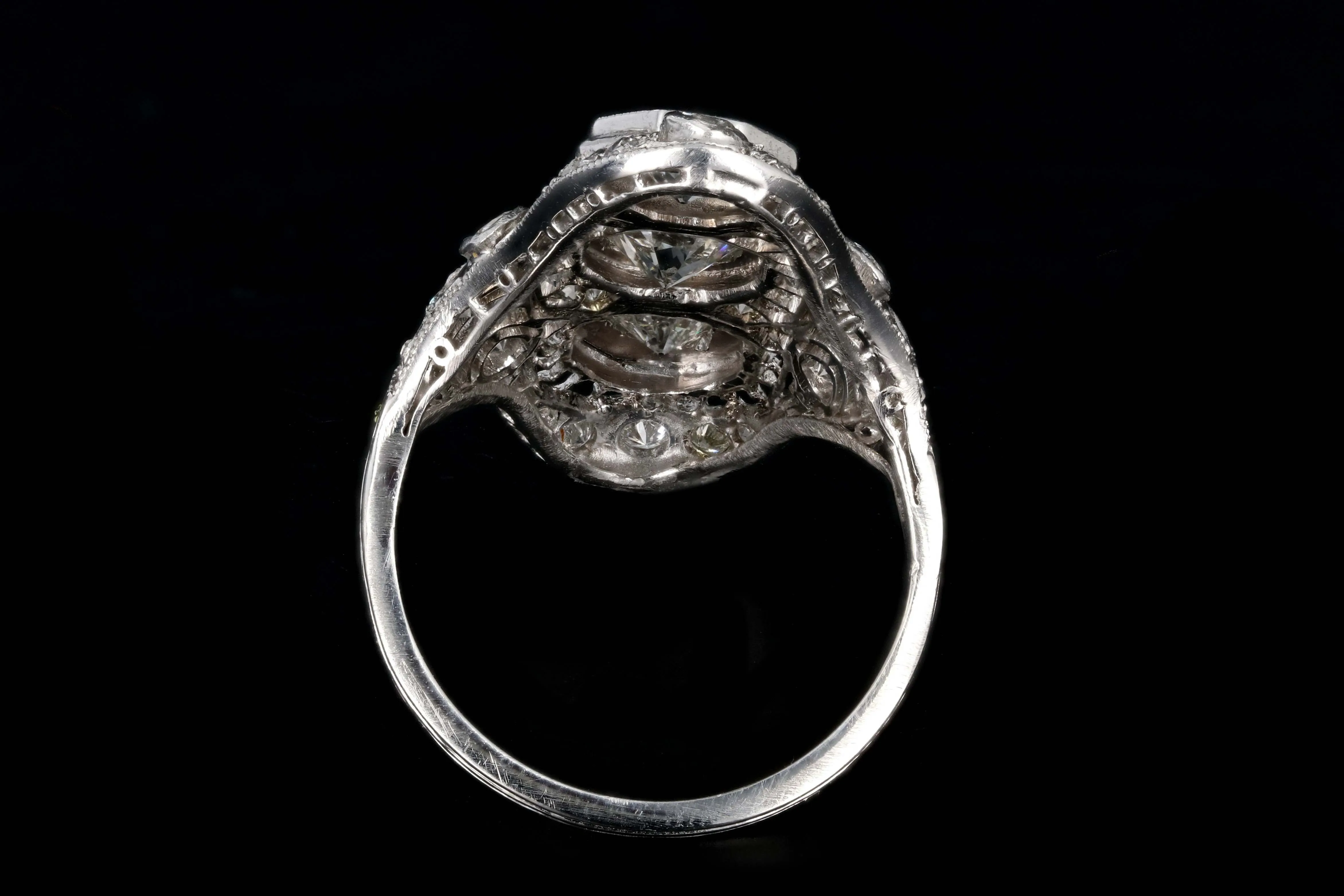 Art Deco Platinum 2 Carats in Total Diamond Shield Ring