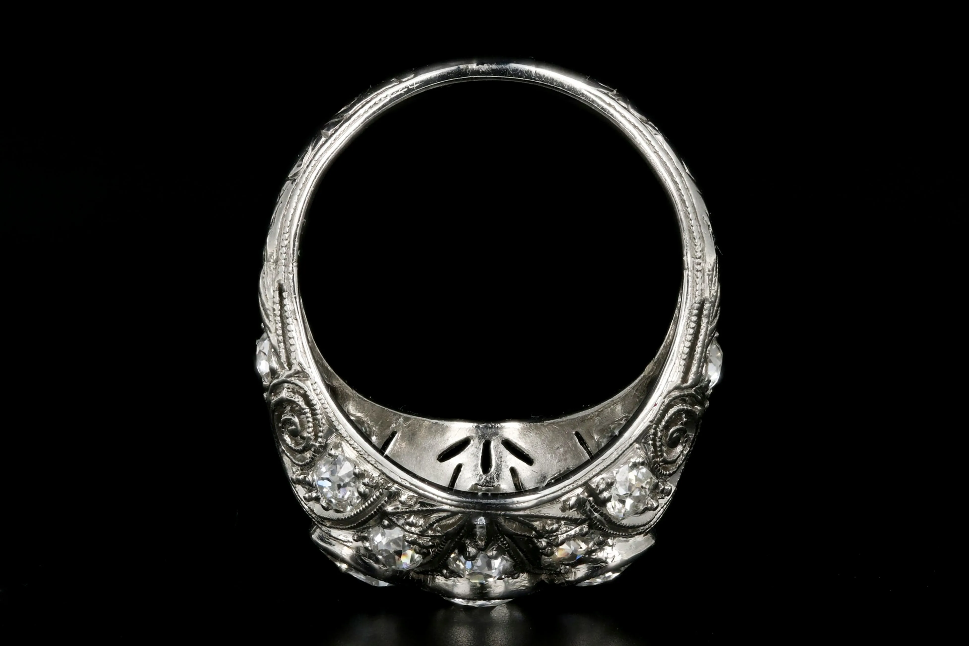 Art Deco Platinum 2.53 Carat Total Weight Three Stone Diamond Ring