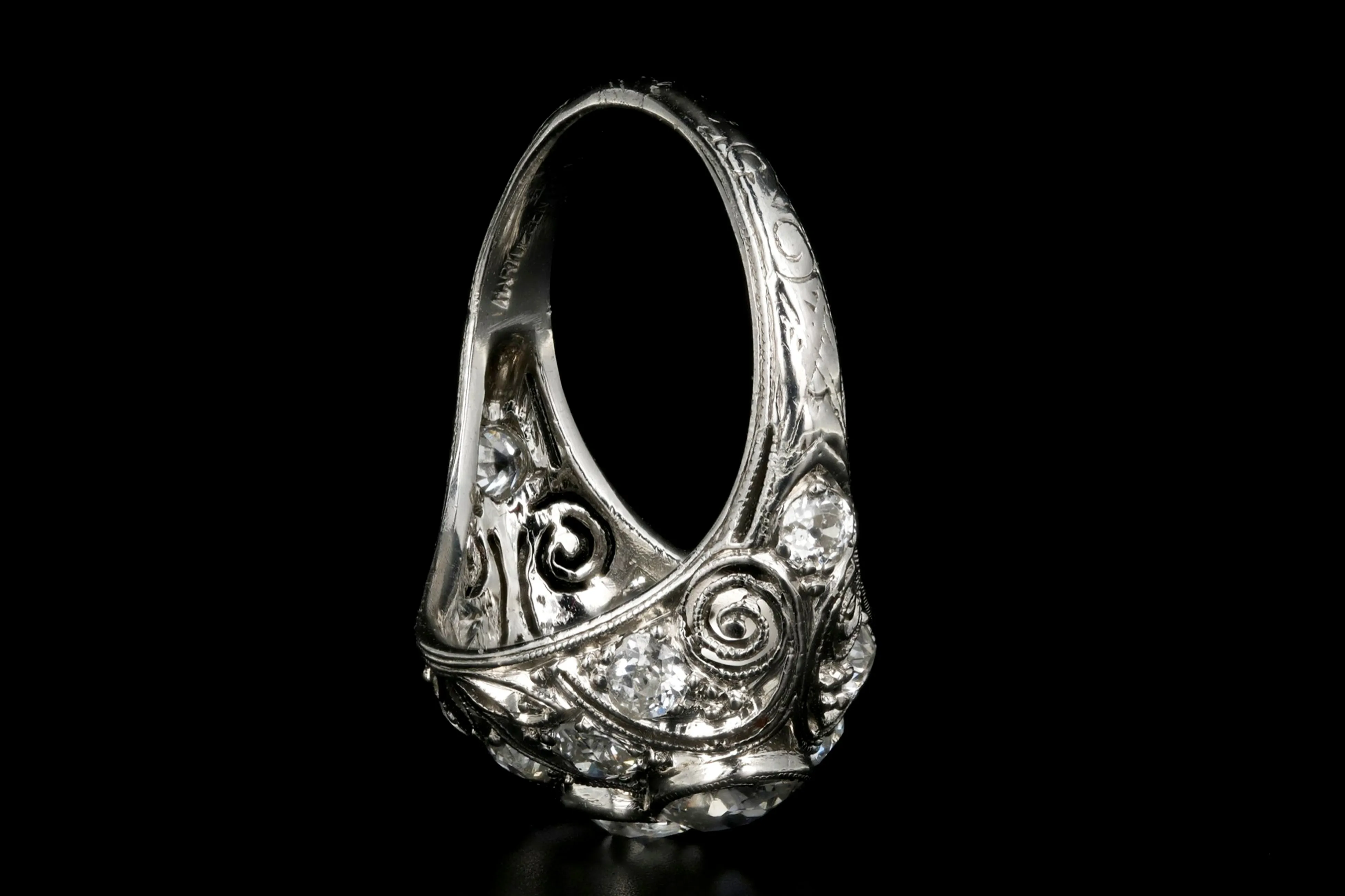 Art Deco Platinum 2.53 Carat Total Weight Three Stone Diamond Ring