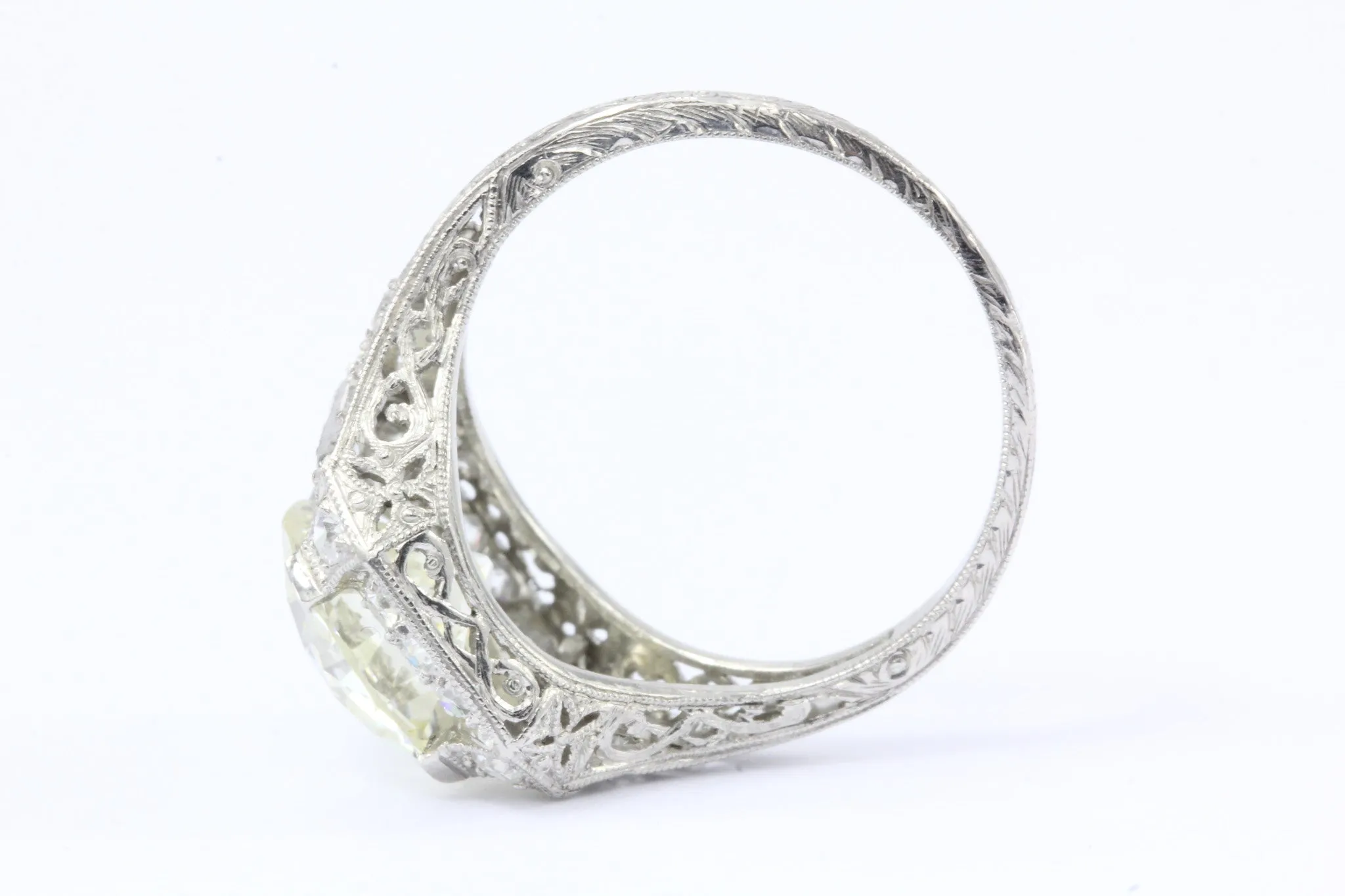Art Deco Platinum 2.86 Carat Old European Diamond Engagement Ring