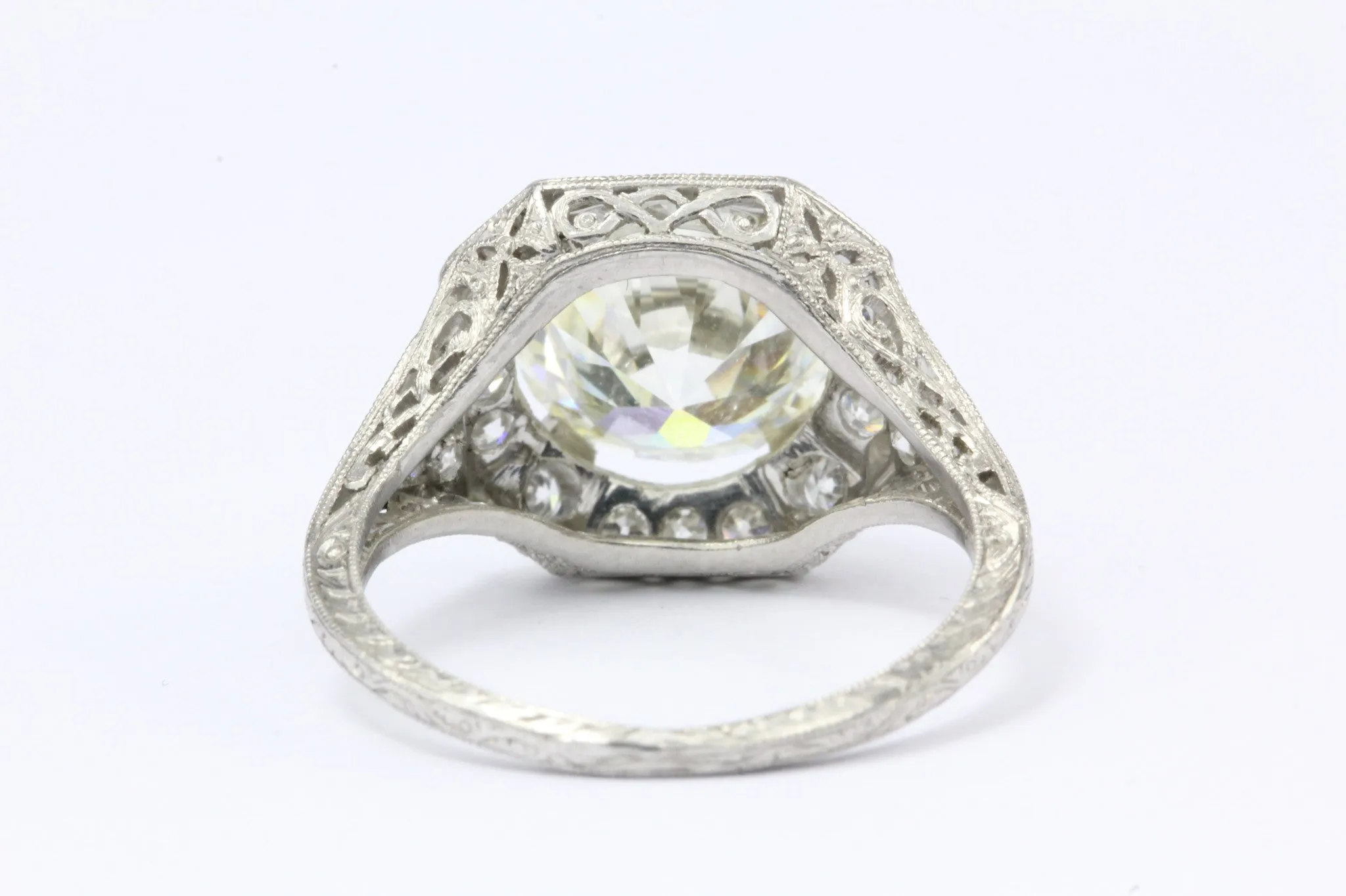 Art Deco Platinum 2.86 Carat Old European Diamond Engagement Ring