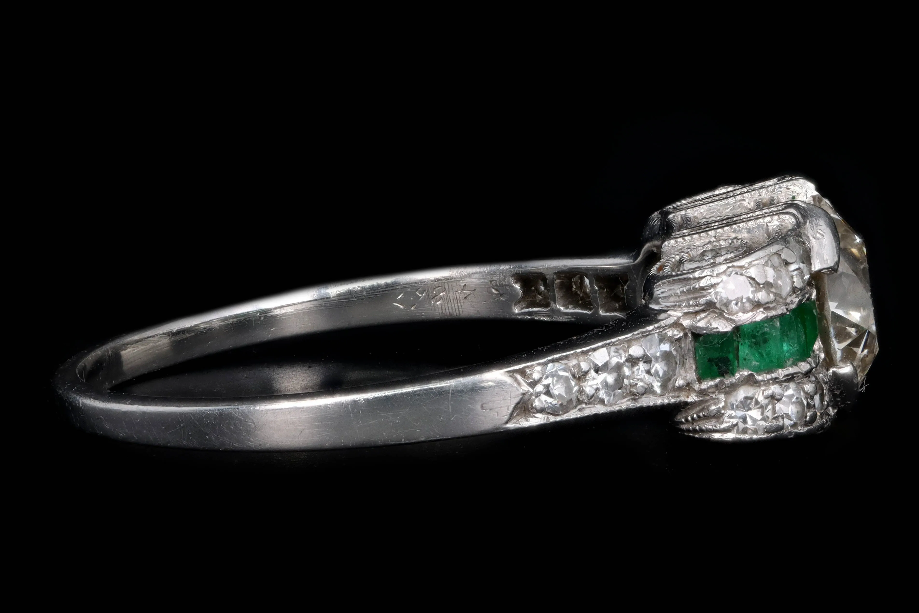 Art Deco Platinum .75 Carat Old European Cut Diamond Engagement Ring