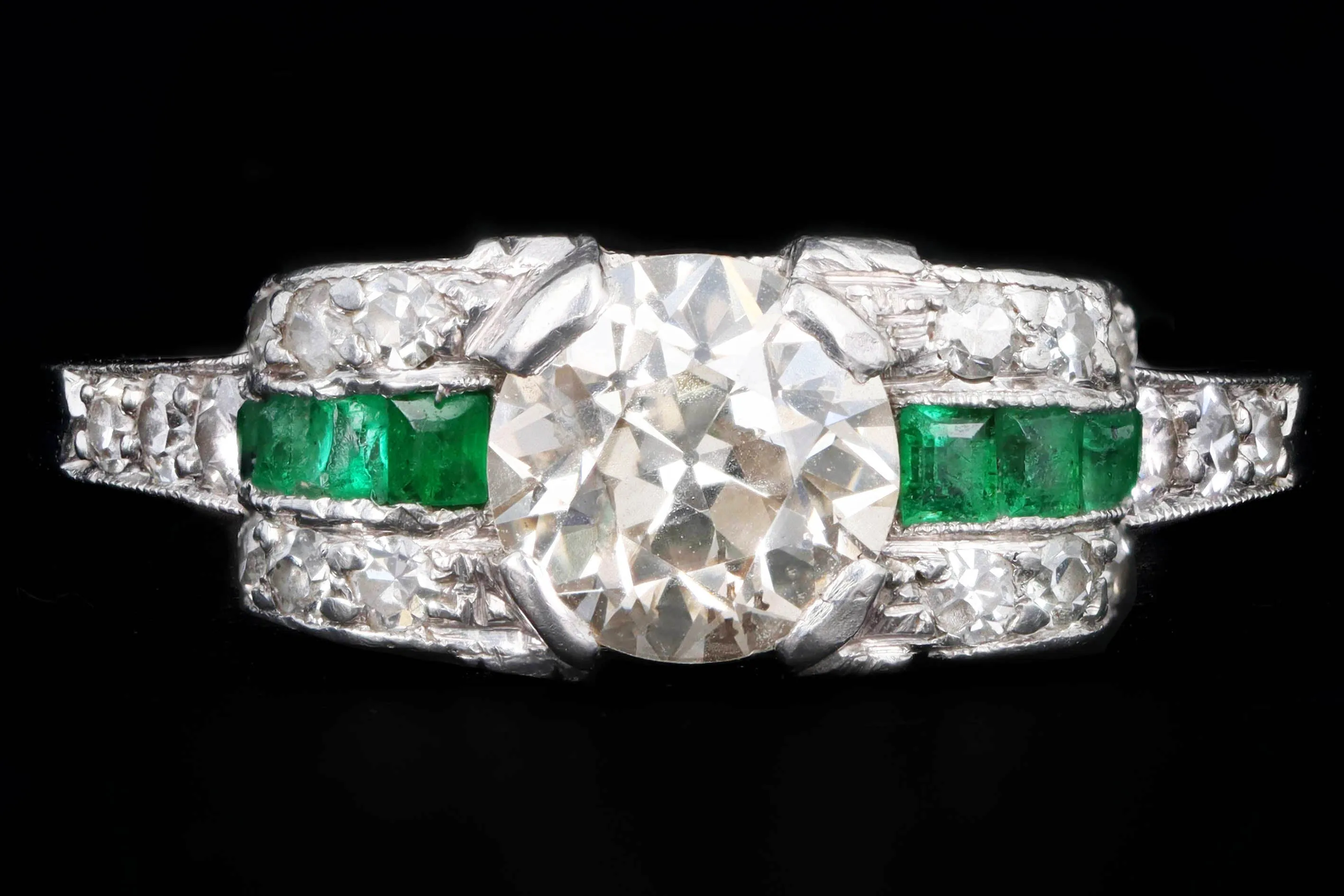 Art Deco Platinum .75 Carat Old European Cut Diamond Engagement Ring
