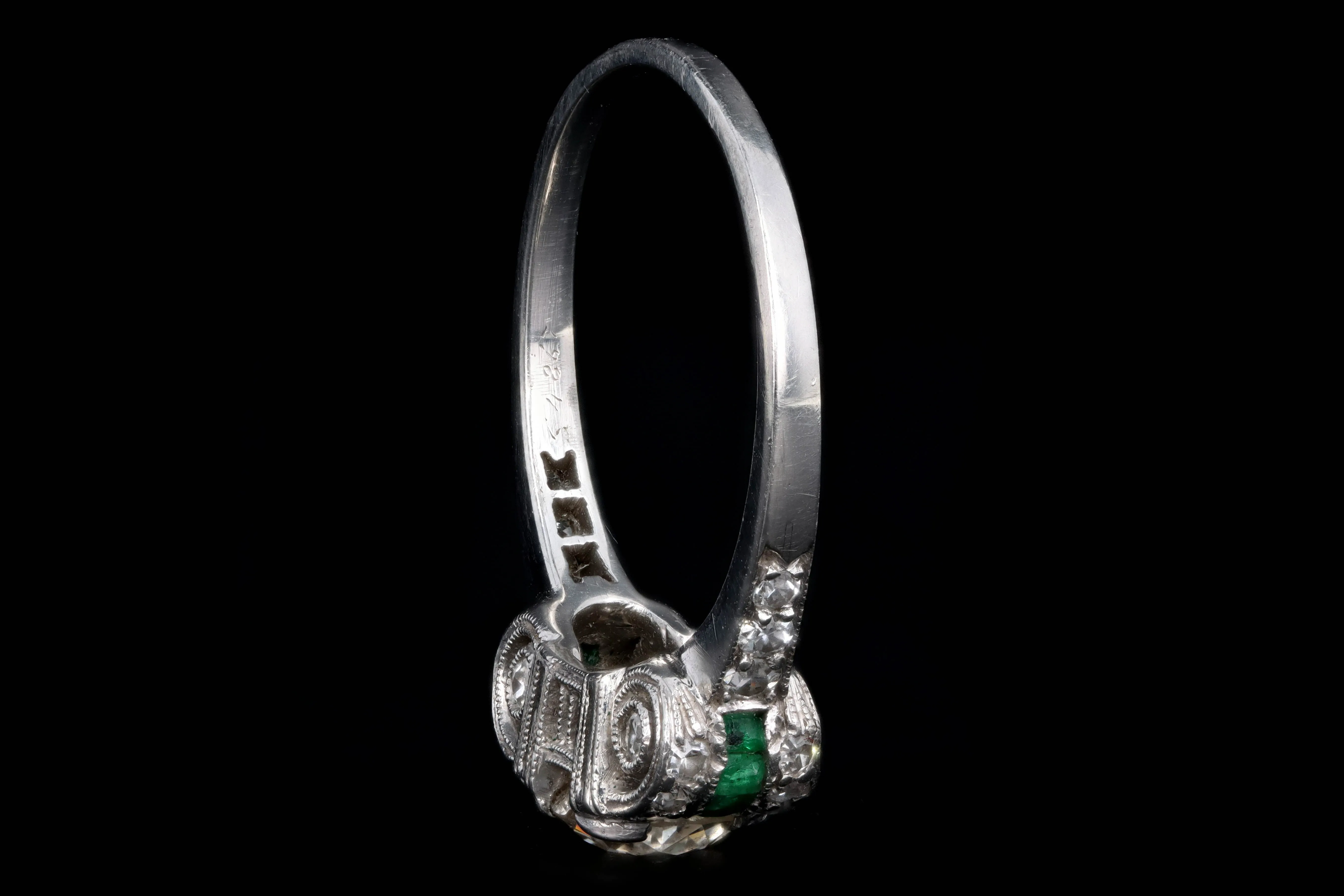 Art Deco Platinum .75 Carat Old European Cut Diamond Engagement Ring