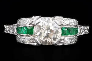 Art Deco Platinum .75 Carat Old European Cut Diamond Engagement Ring