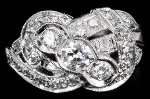 Art Deco Platinum .75 Carat Total Weight Old European Diamond Ring