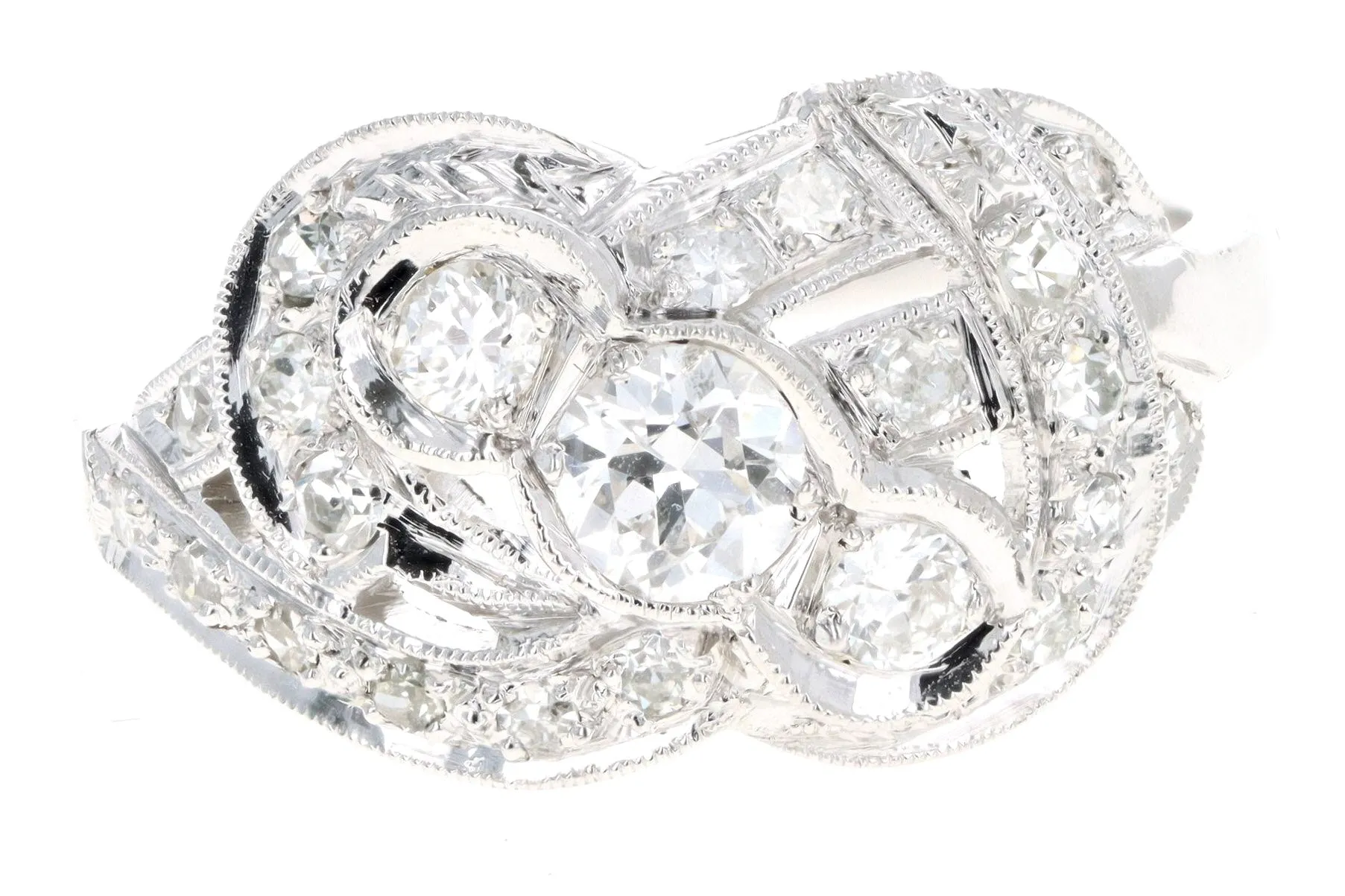 Art Deco Platinum .75 Carat Total Weight Old European Diamond Ring