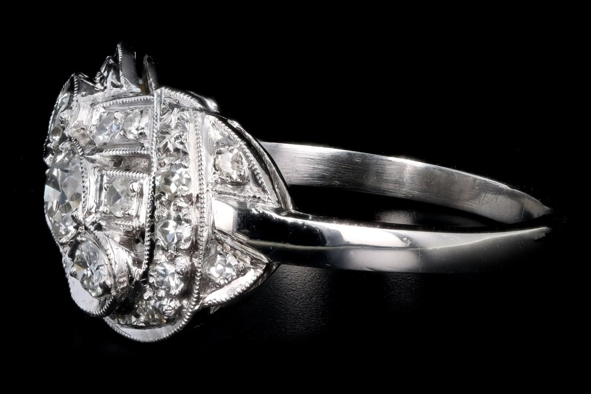 Art Deco Platinum .75 Carat Total Weight Old European Diamond Ring