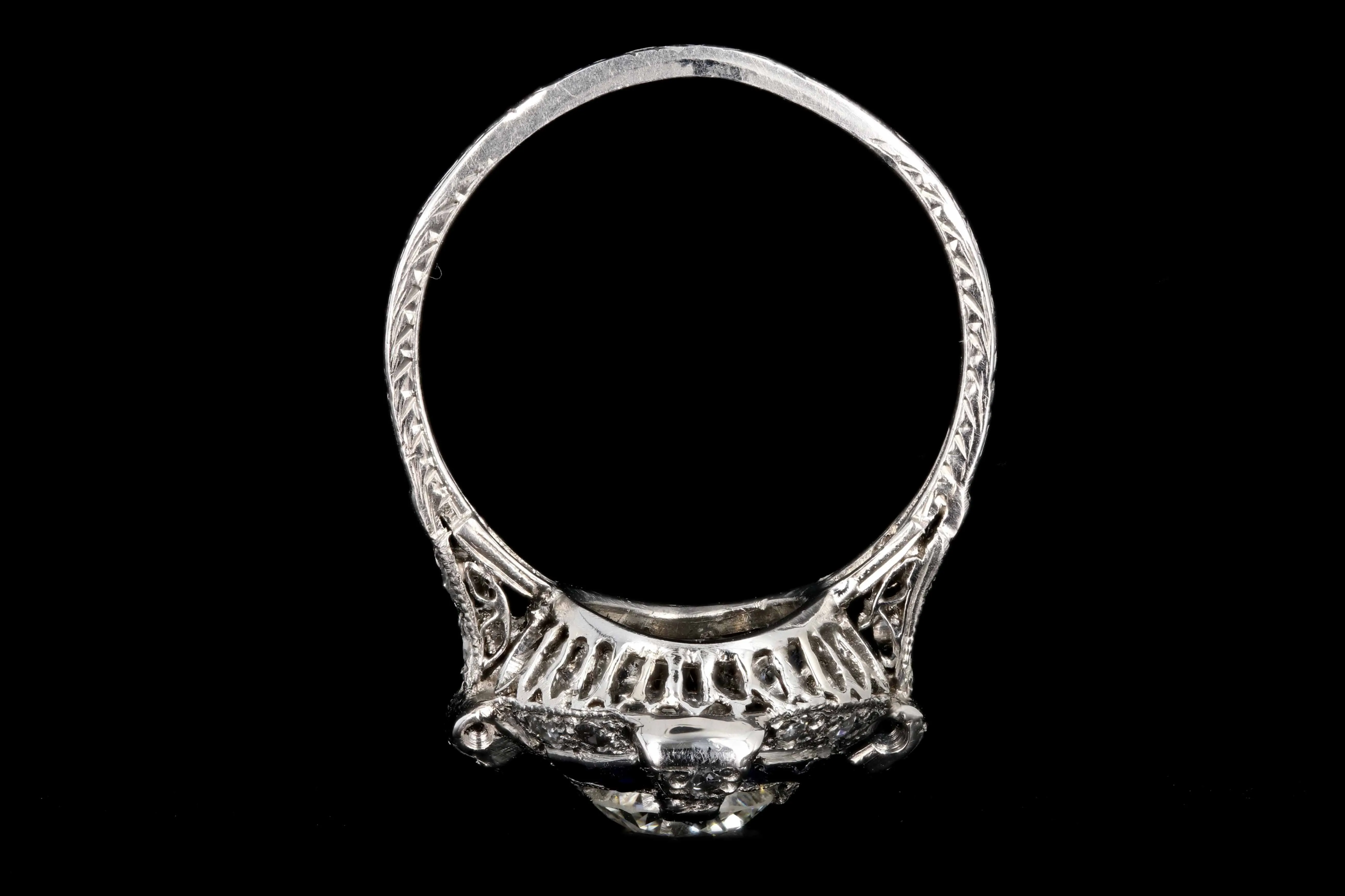Art Deco Platinum .76 CTR Old European Cut Diamond and Sapphire Engagement Ring