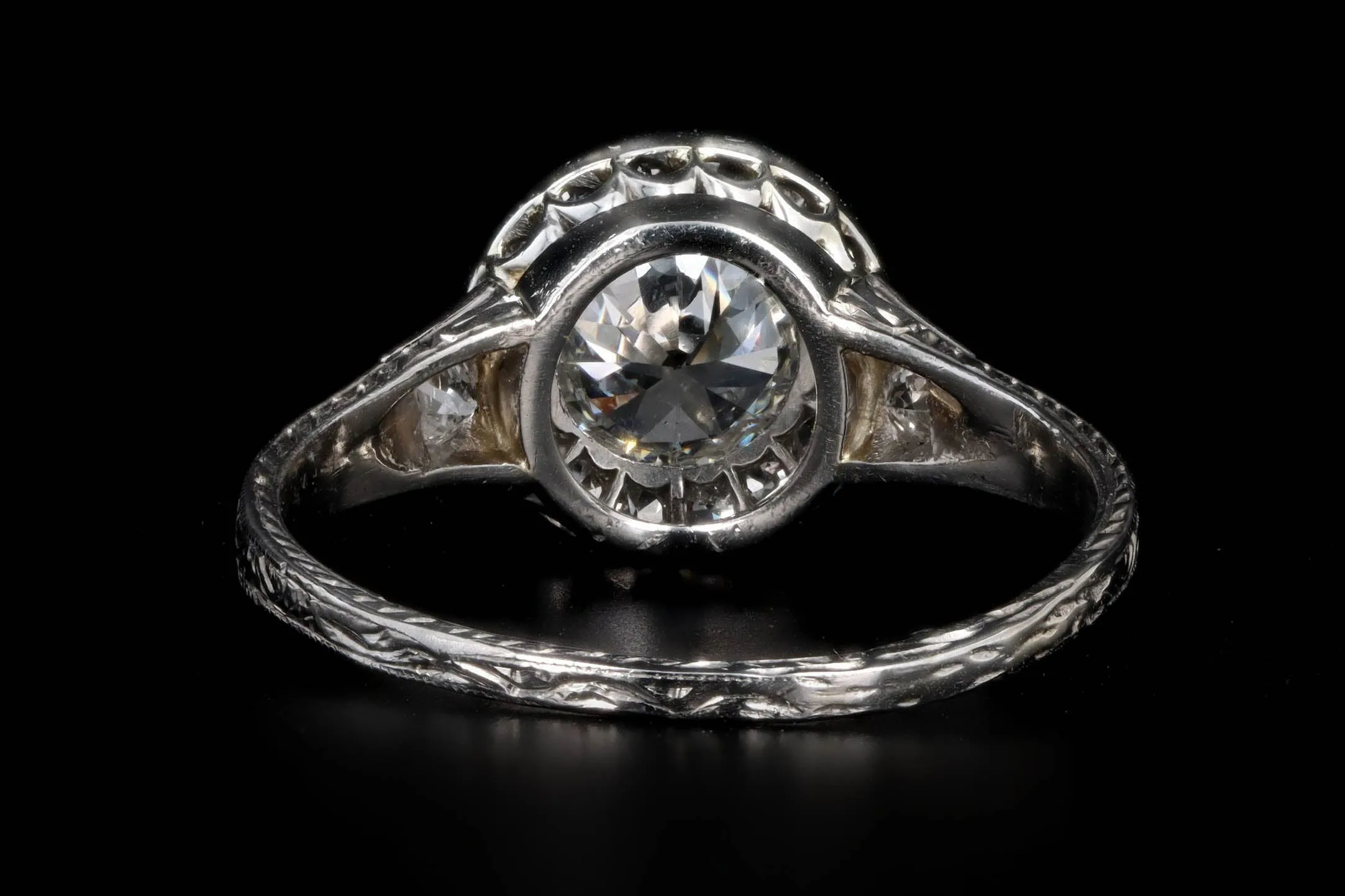Art Deco Platinum & 18K White Gold .90 Carat Old European Diamond Halo Engagement Ring