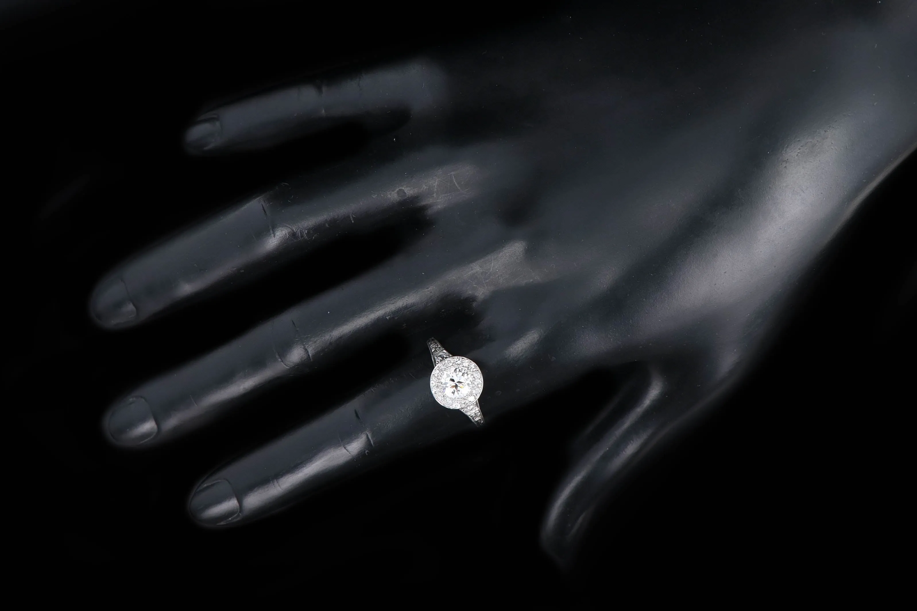 Art Deco Platinum & 18K White Gold .90 Carat Old European Diamond Halo Engagement Ring