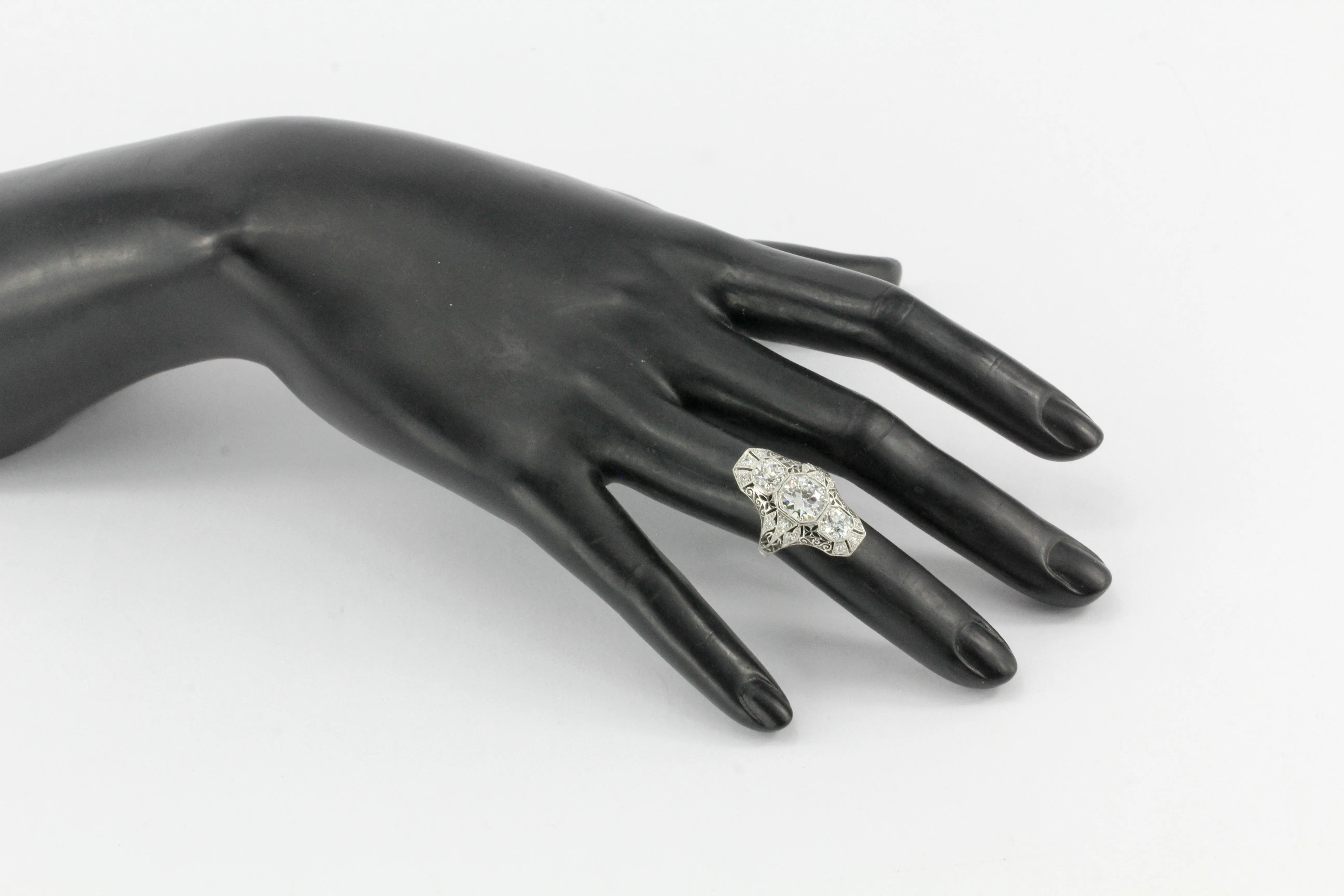 Art Deco Platinum Diamond Shield Ring