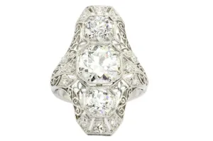 Art Deco Platinum Diamond Shield Ring