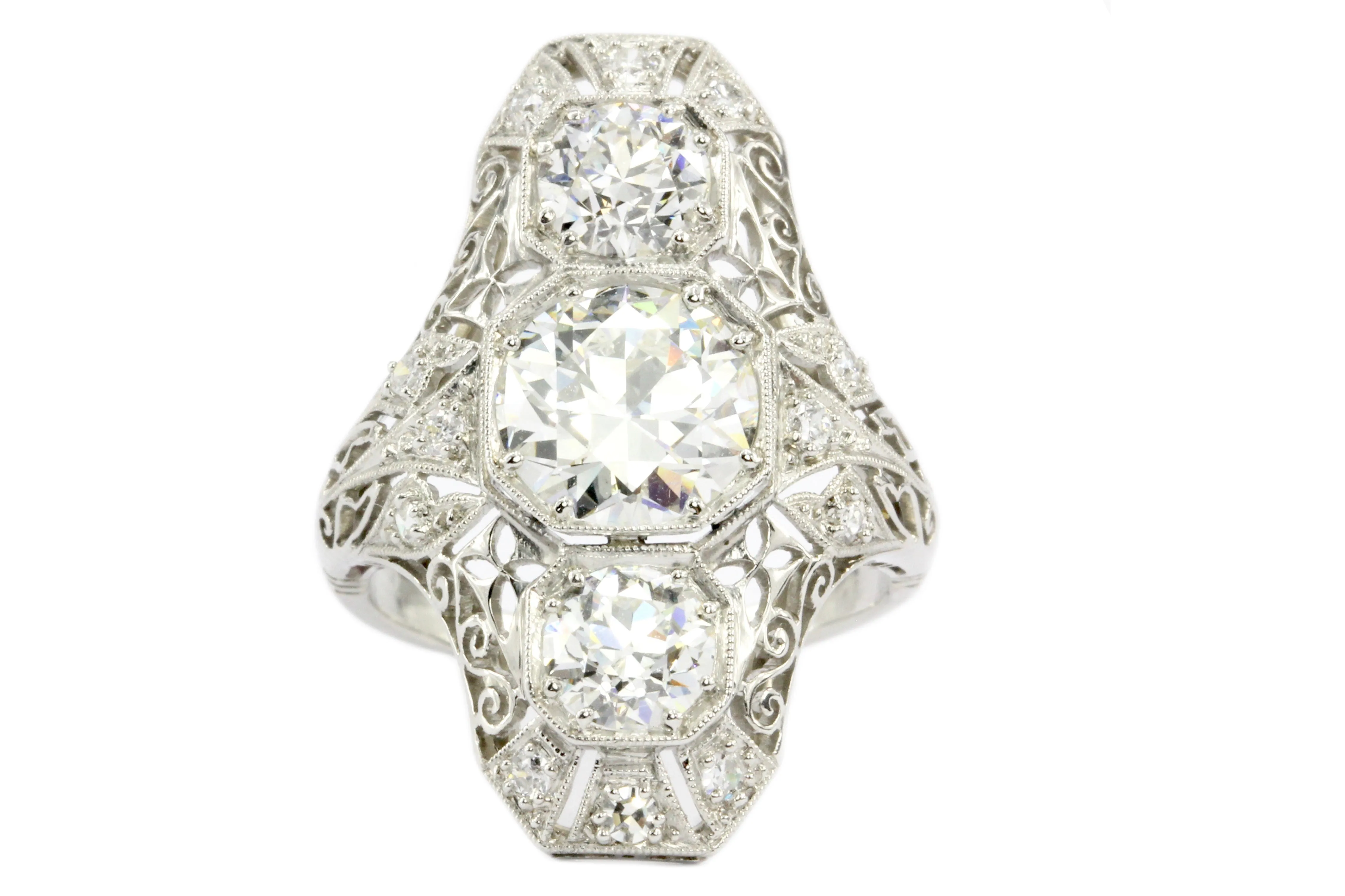 Art Deco Platinum Diamond Shield Ring