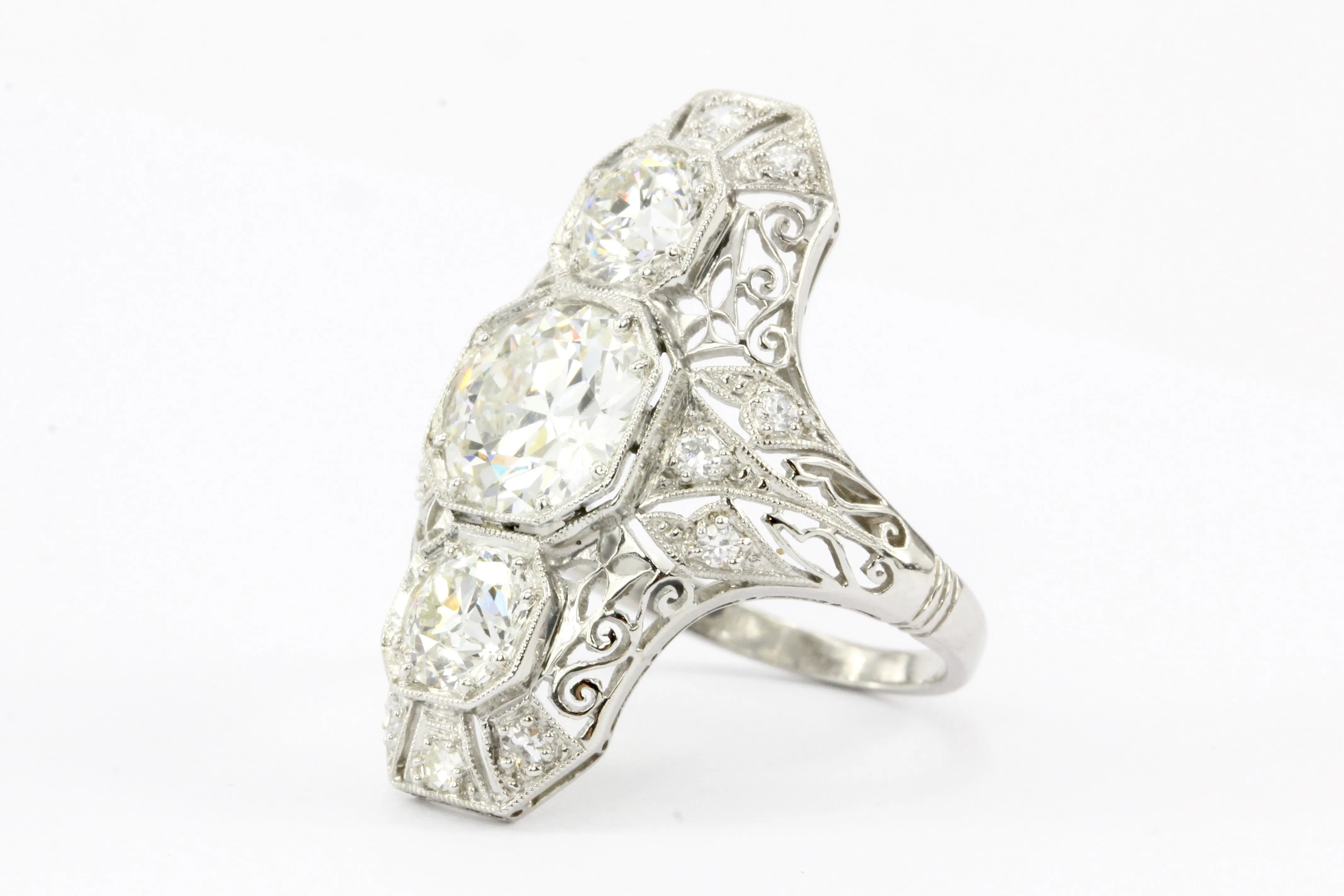 Art Deco Platinum Diamond Shield Ring