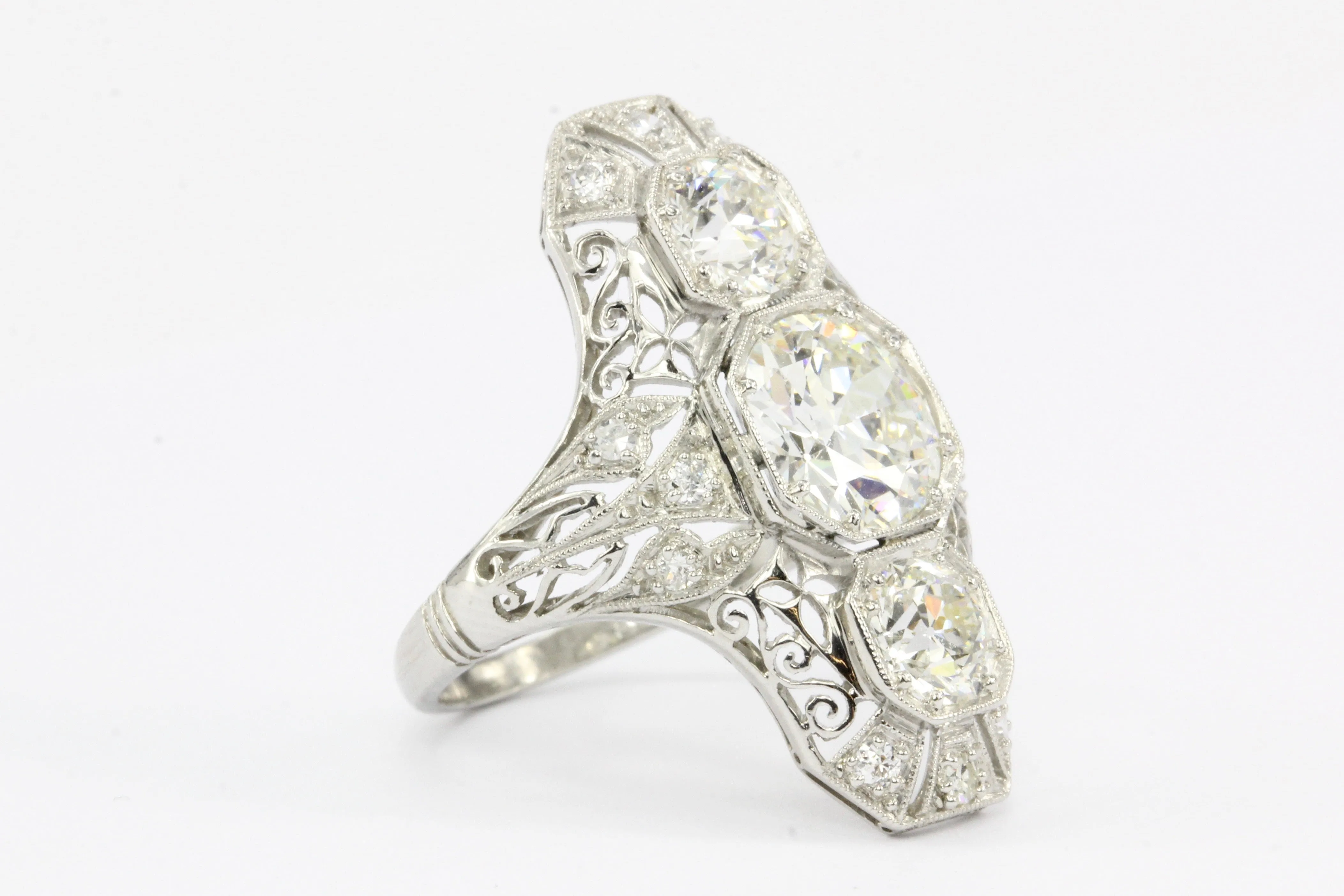 Art Deco Platinum Diamond Shield Ring