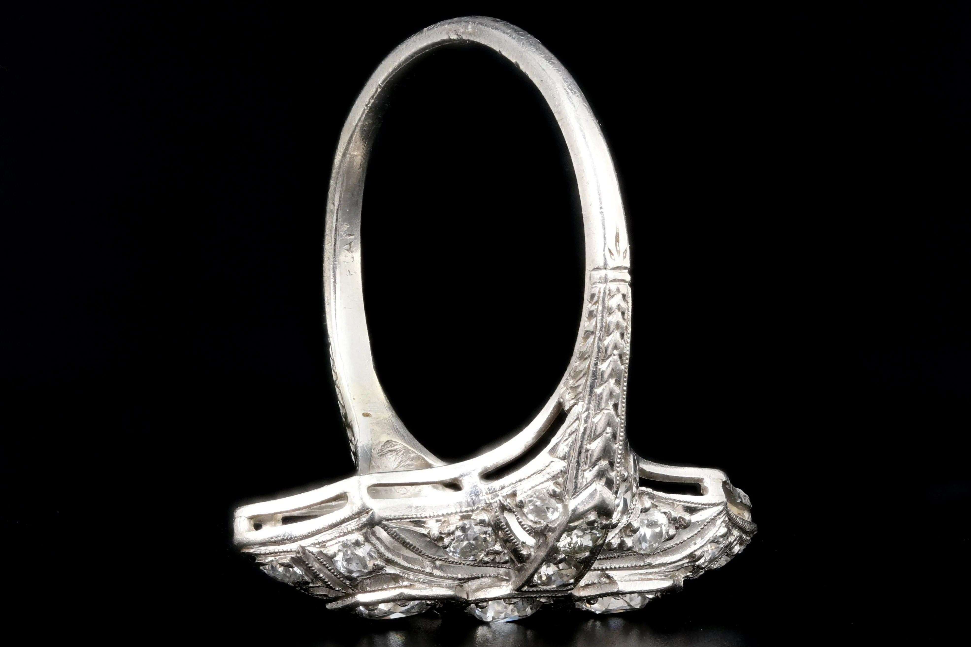 Art Deco Platinum Diamond Three Stone Shield Ring