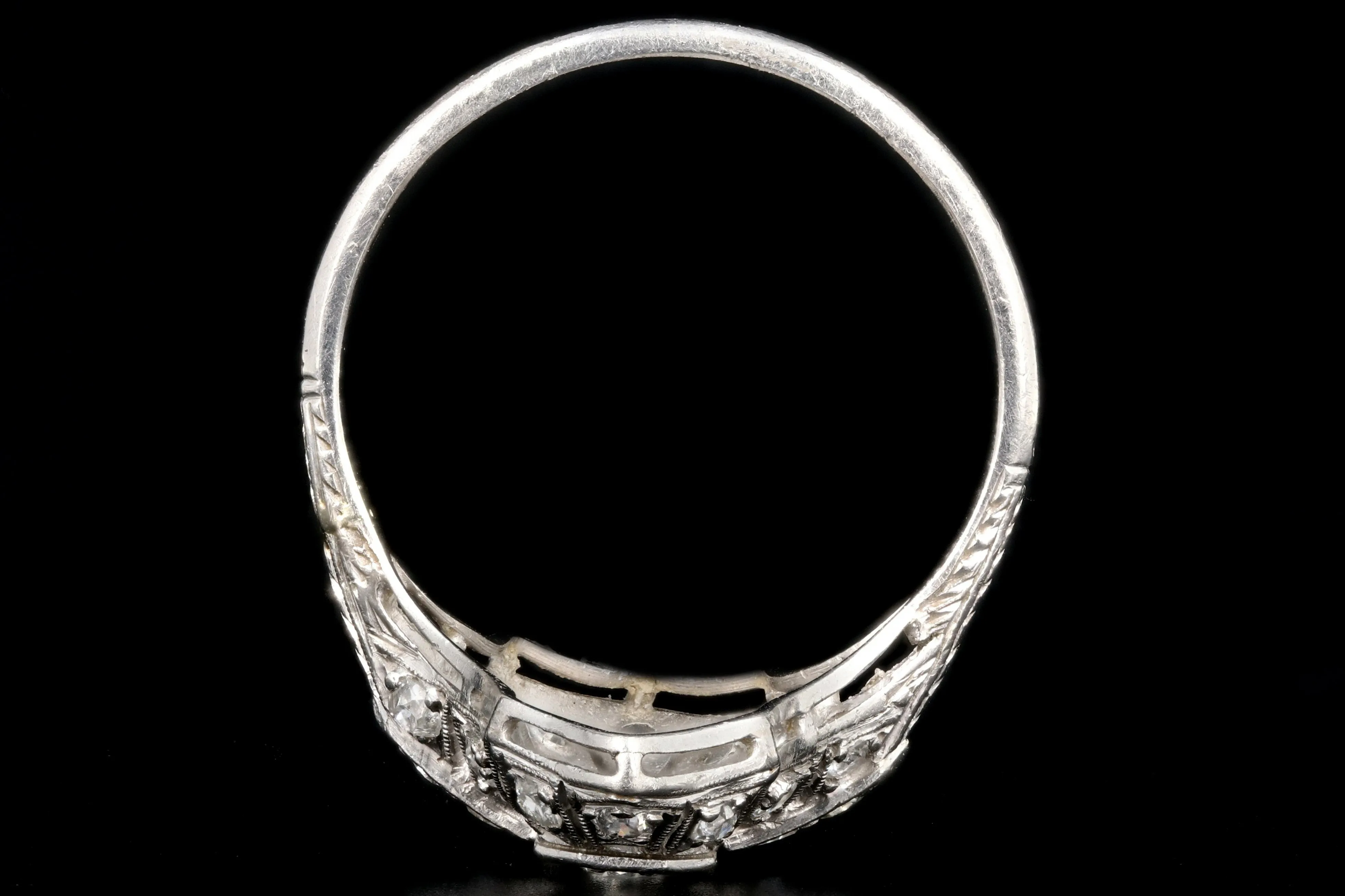 Art Deco Platinum Diamond Three Stone Shield Ring