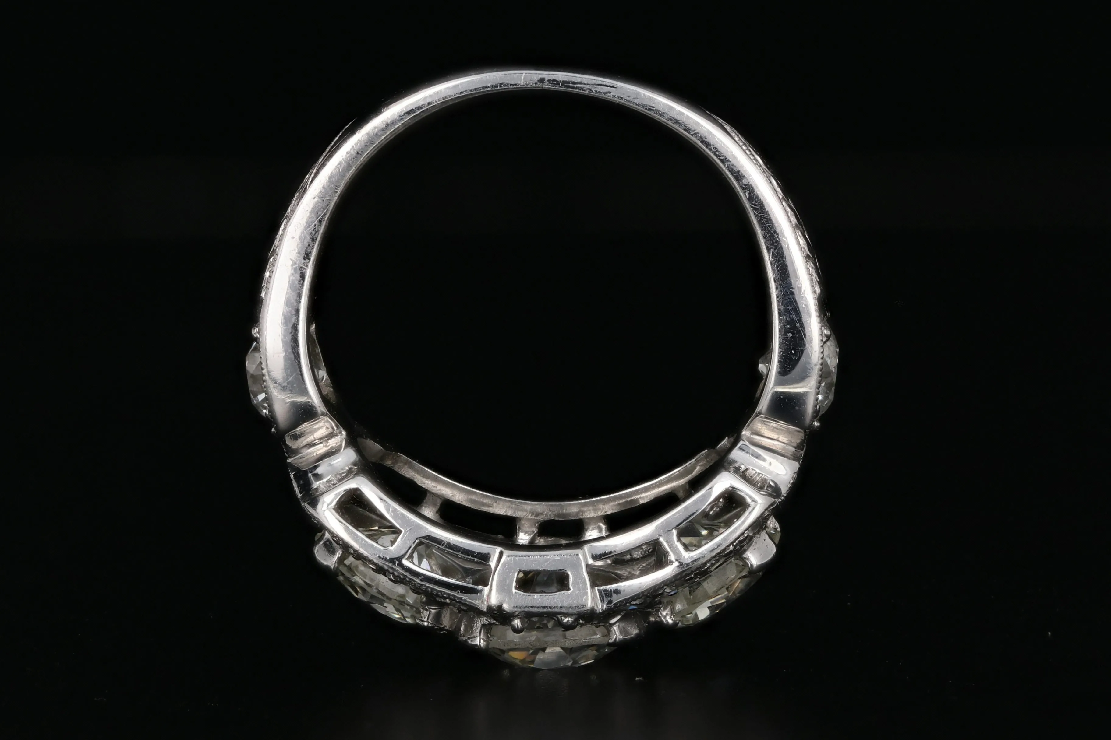 Art Deco Platinum Old European Cut 3 Stone Diamond Engagement Ring c.1920's