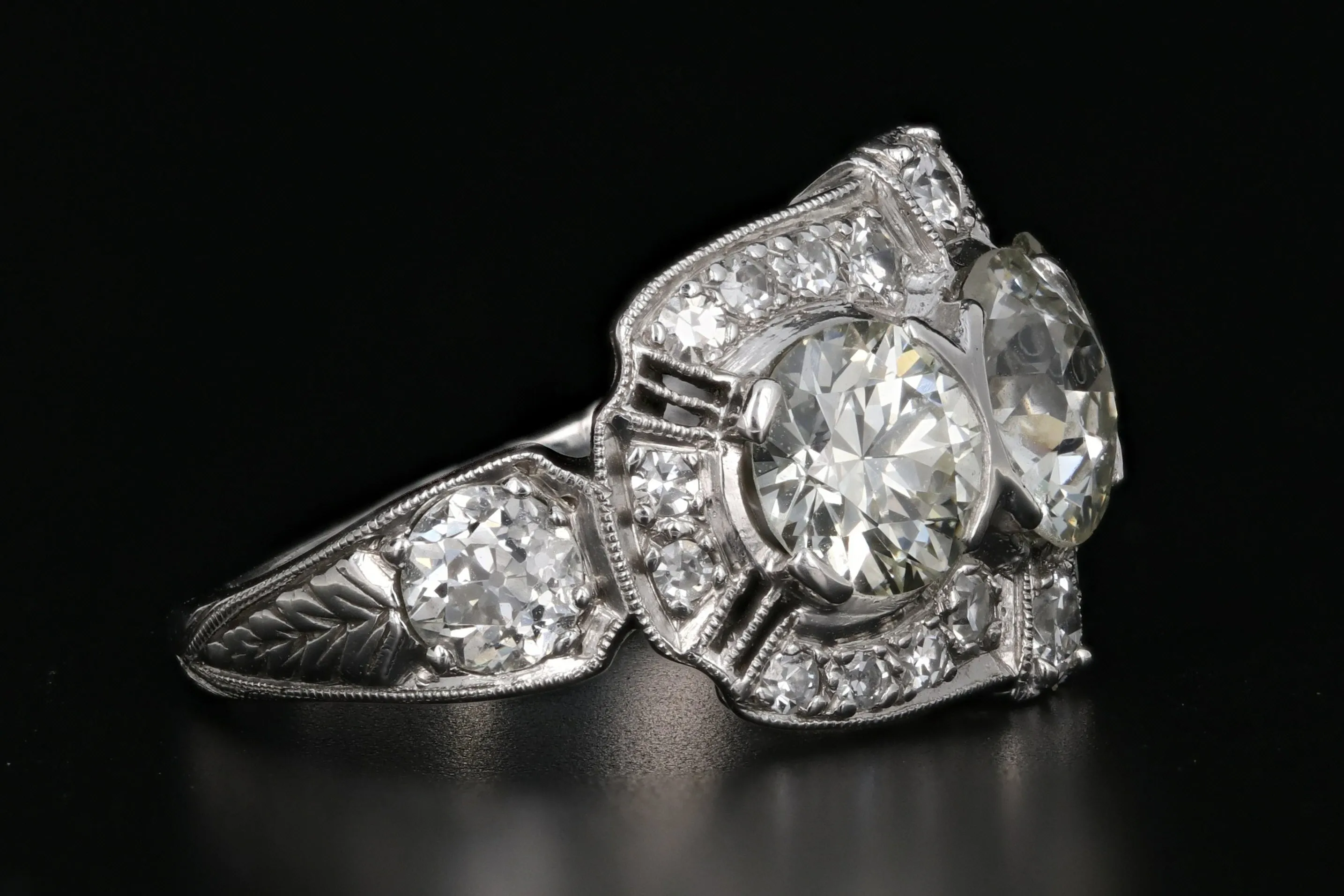 Art Deco Platinum Old European Cut 3 Stone Diamond Engagement Ring c.1920's