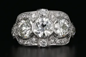 Art Deco Platinum Old European Cut 3 Stone Diamond Engagement Ring c.1920's
