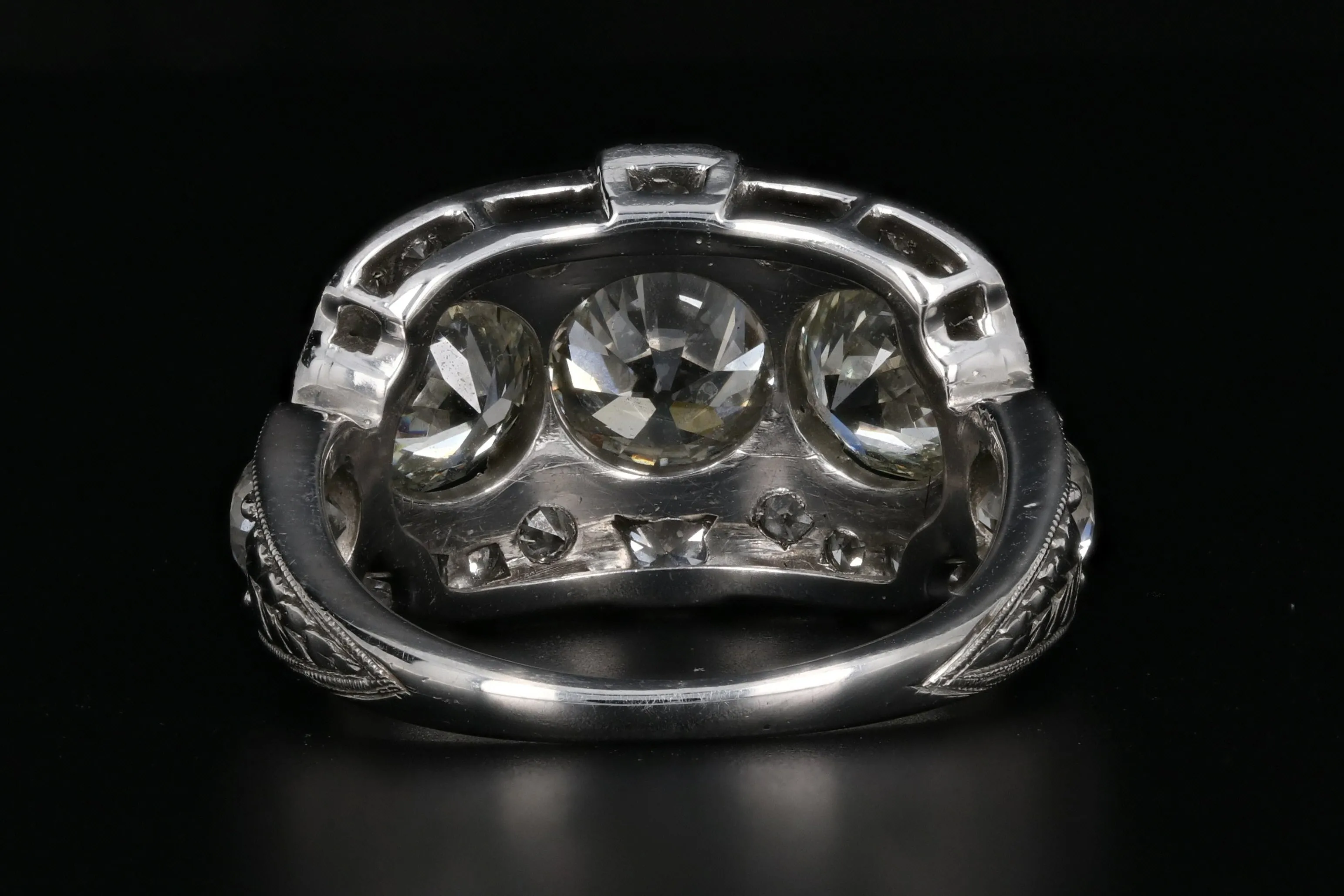 Art Deco Platinum Old European Cut 3 Stone Diamond Engagement Ring c.1920's