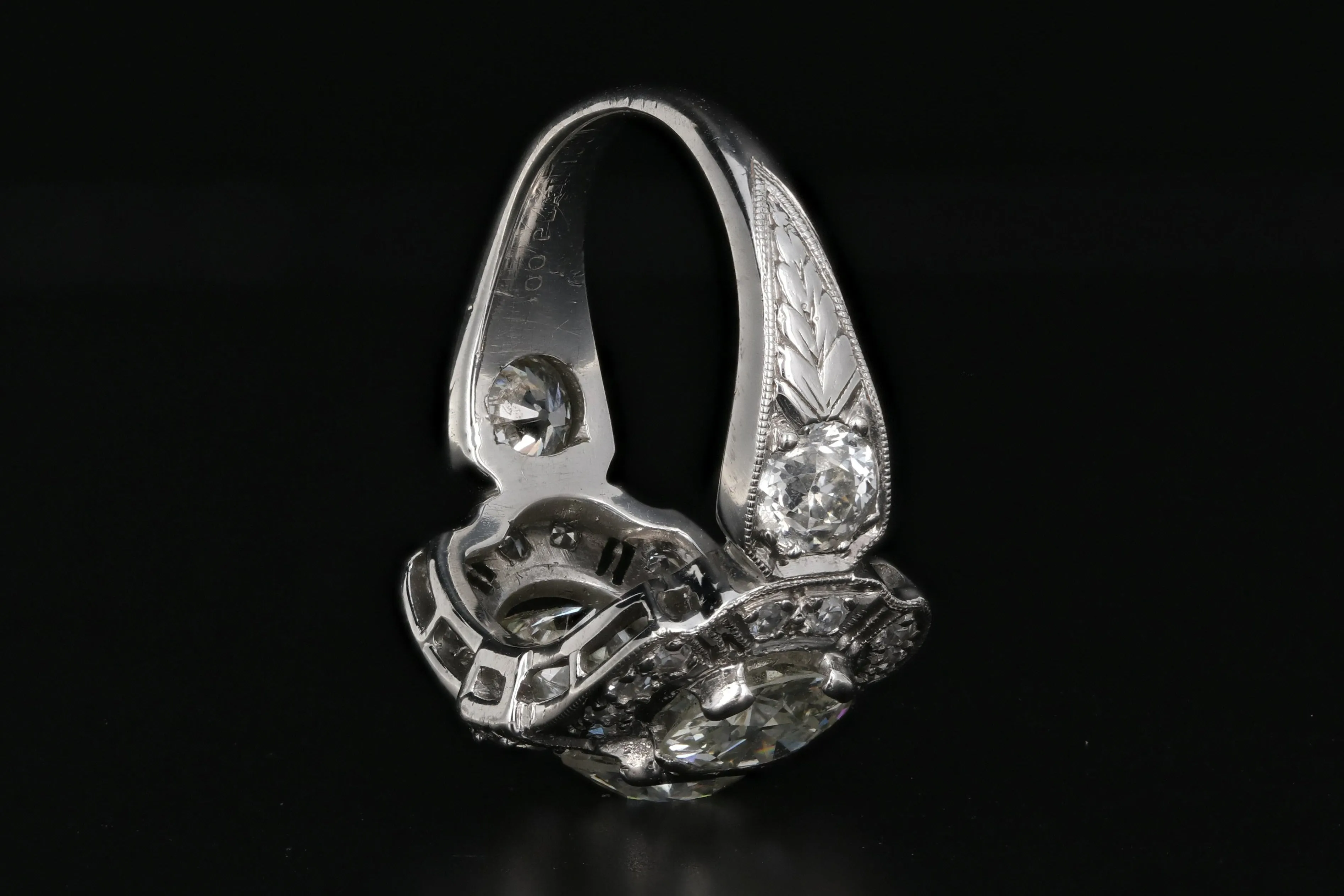 Art Deco Platinum Old European Cut 3 Stone Diamond Engagement Ring c.1920's
