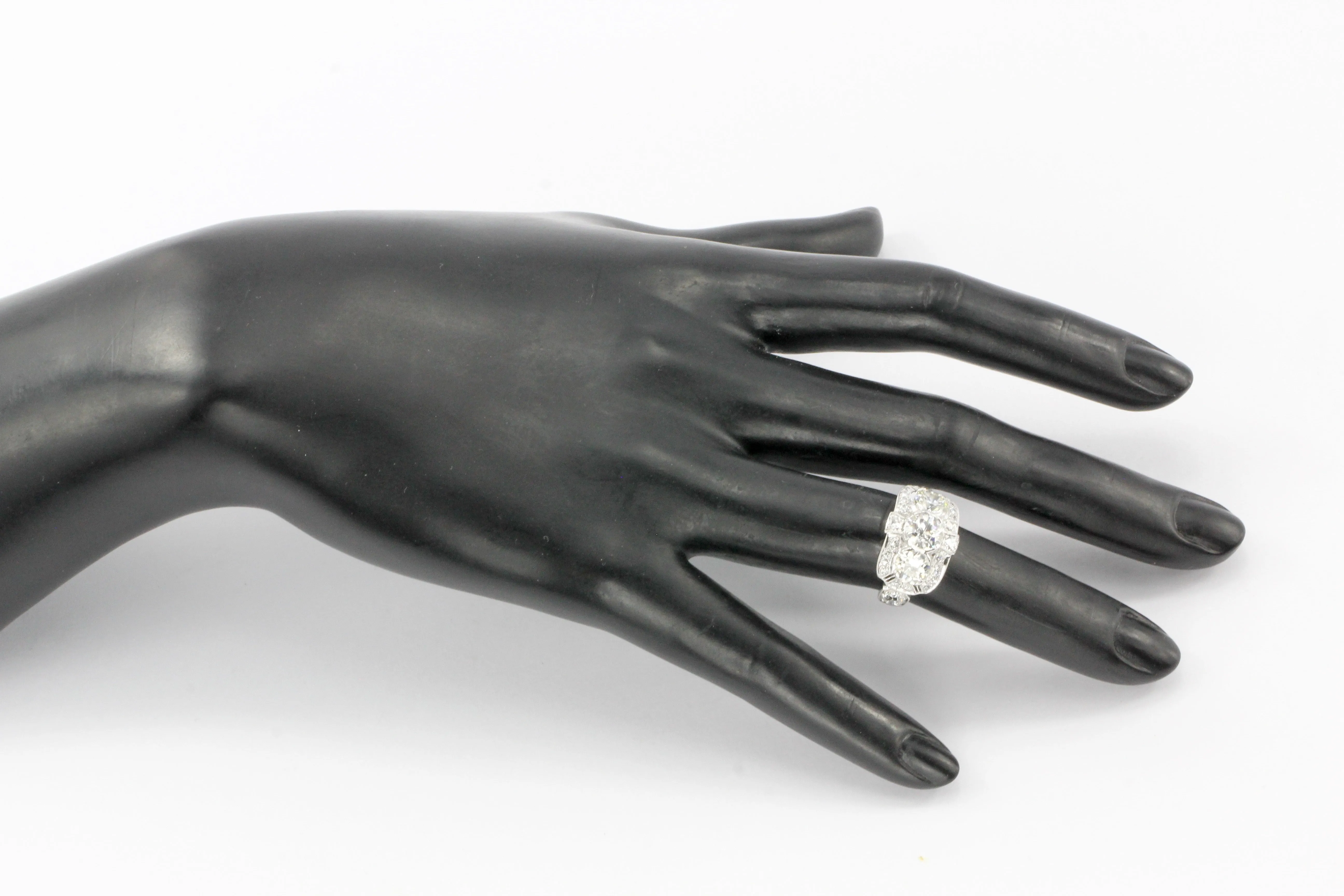 Art Deco Platinum Old European Cut 3 Stone Diamond Engagement Ring c.1920's
