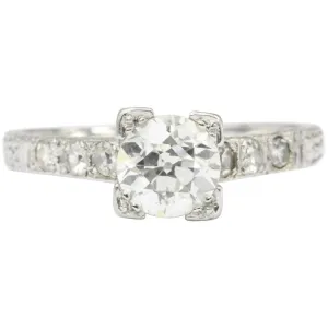 Art Deco Platinum Old European Cut .85 CT Diamond Engagement Ring Size 6.75