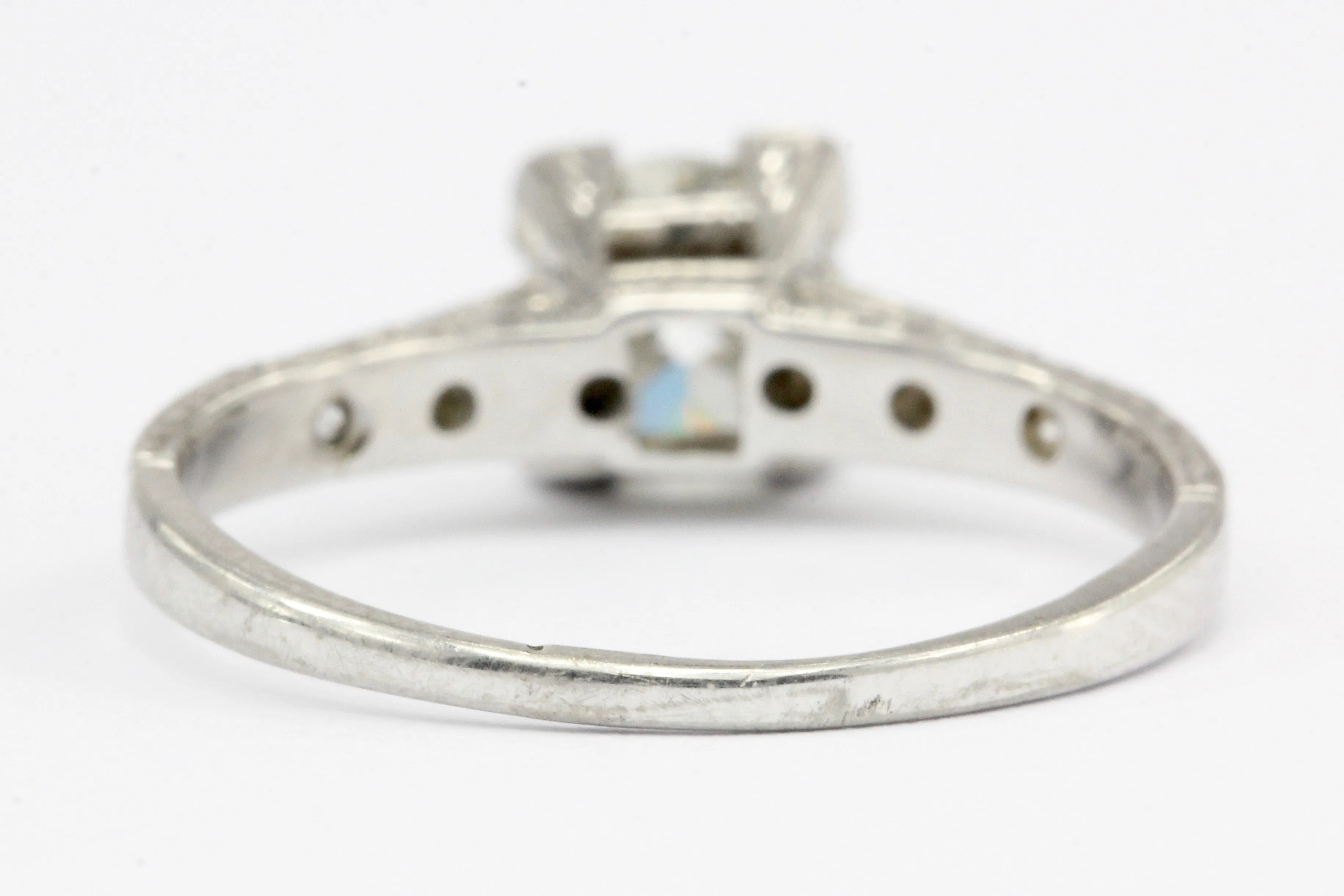 Art Deco Platinum Old European Cut .85 CT Diamond Engagement Ring Size 6.75