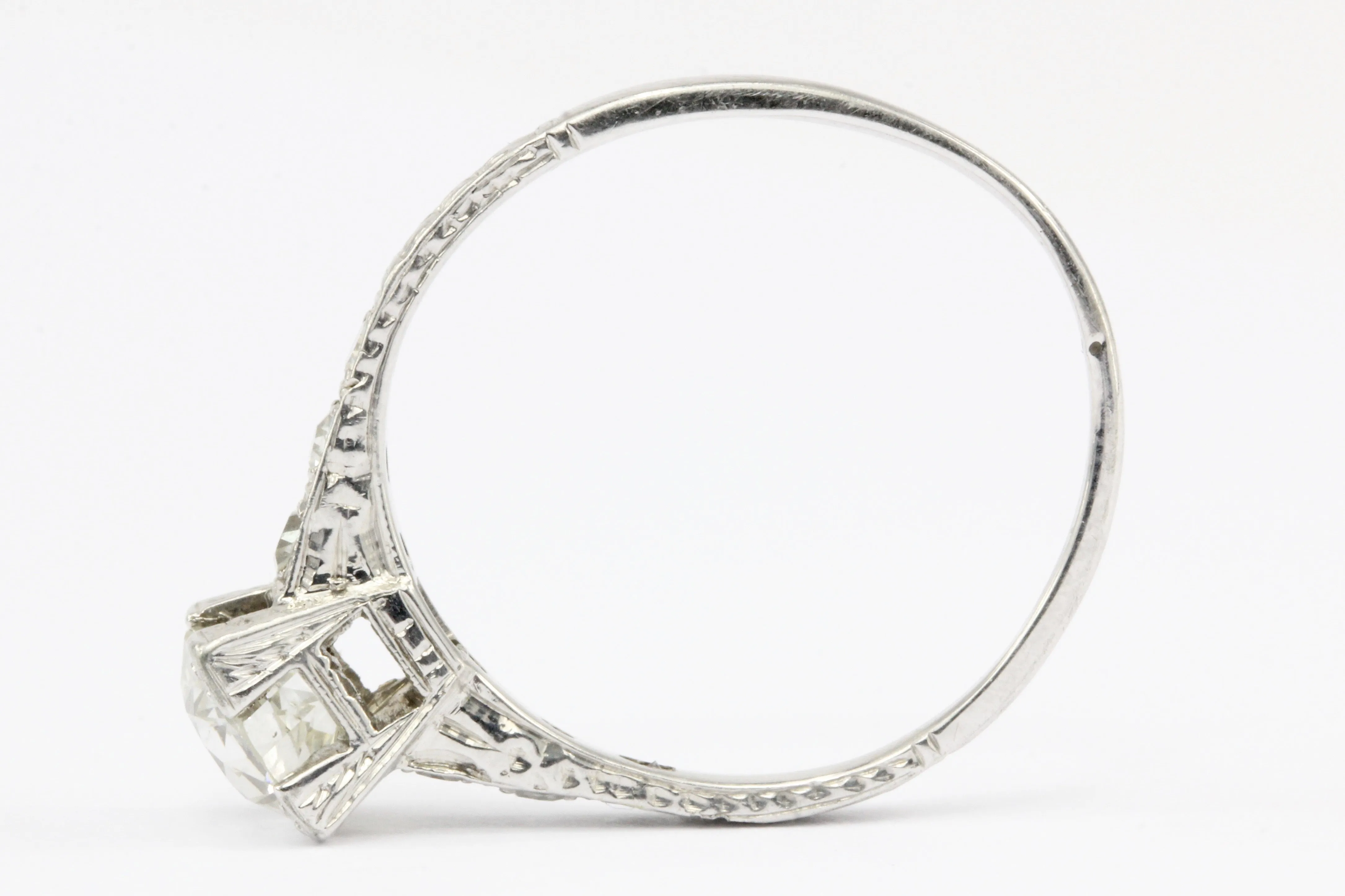 Art Deco Platinum Old European Cut .85 CT Diamond Engagement Ring Size 6.75