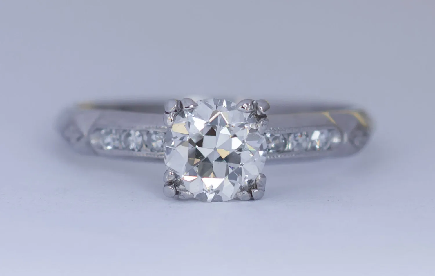 ART DECO PLATINUM OLD EUROPEAN CUT DIAMOND SOLITAIRE WITH ACCENTS