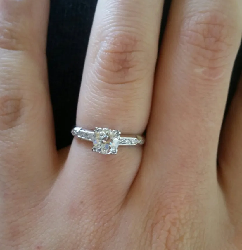 ART DECO PLATINUM OLD EUROPEAN CUT DIAMOND SOLITAIRE WITH ACCENTS