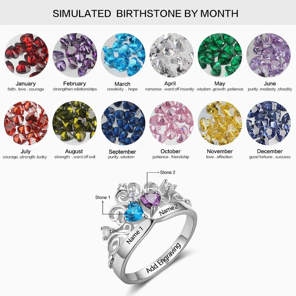 Art Pattern Crown Birthstone Ring 925 Sterling Silver Party Rings Engrave Name Anniversary Personalize Gift